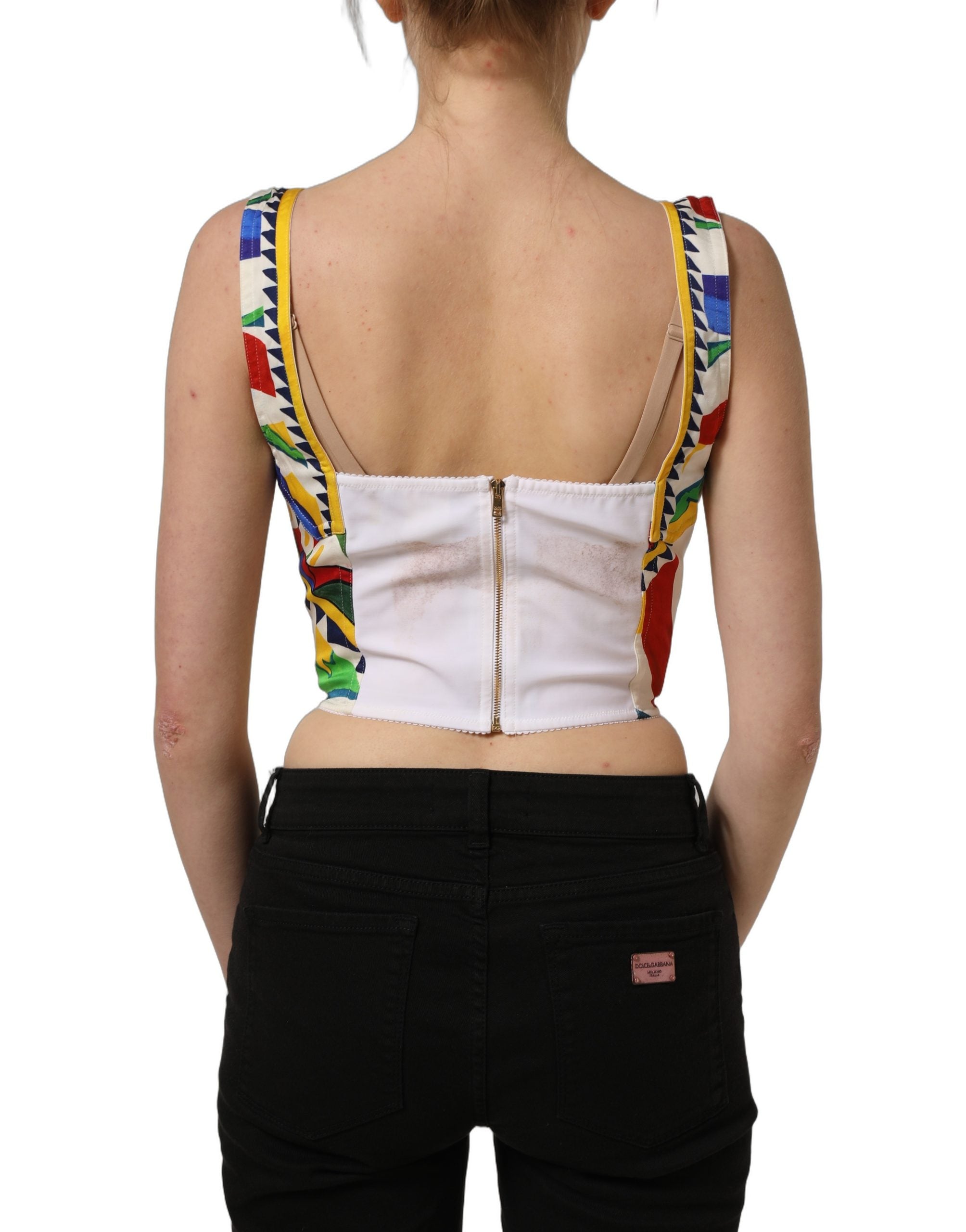 Dolce & Gabbana Multicolor Silk Carretto Print Cropped Tank Women's Top (Pre-Owned)