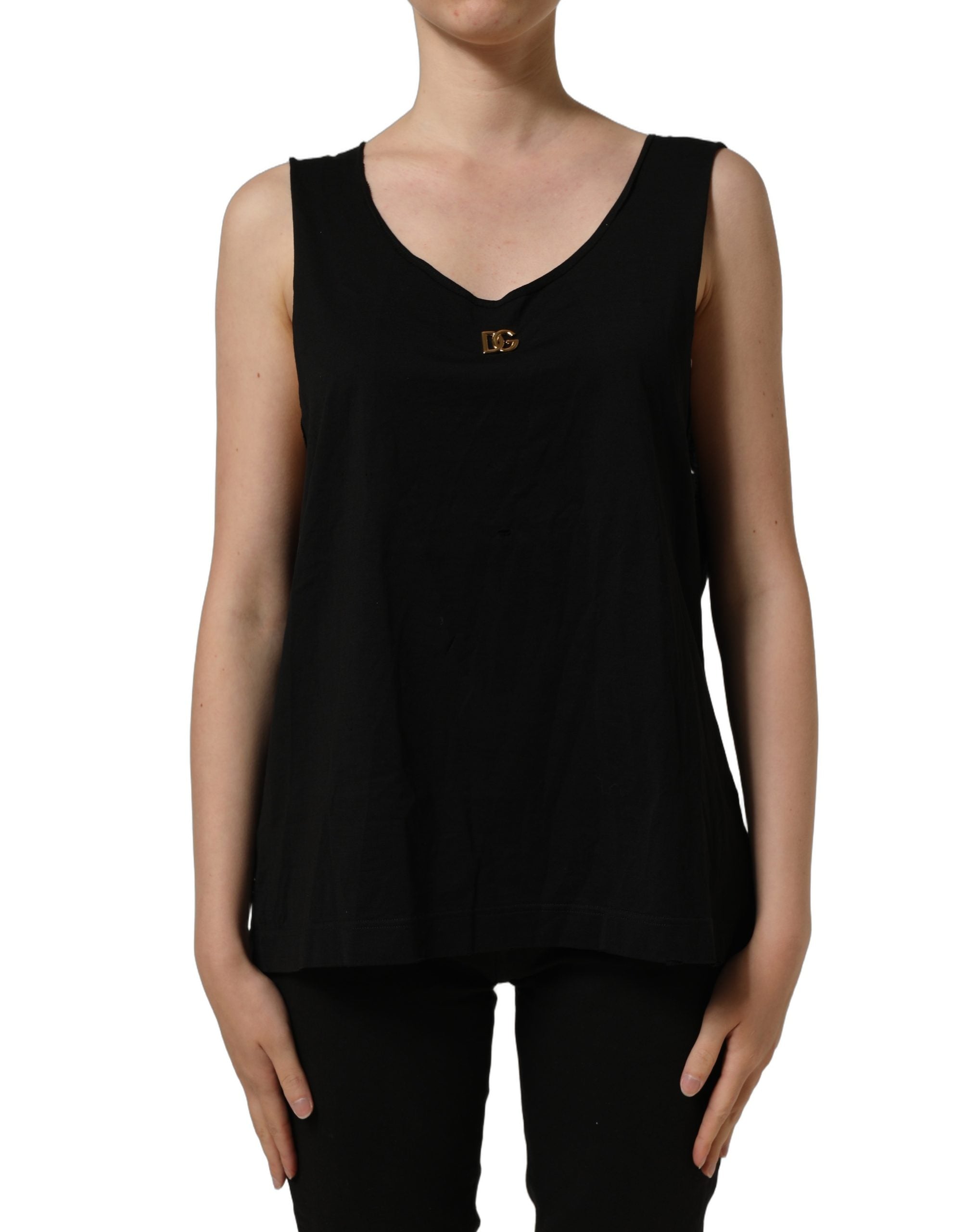 Dolce & Gabbana Black Gold DG Logo Cotton Sleeveless Tank Women's Top
