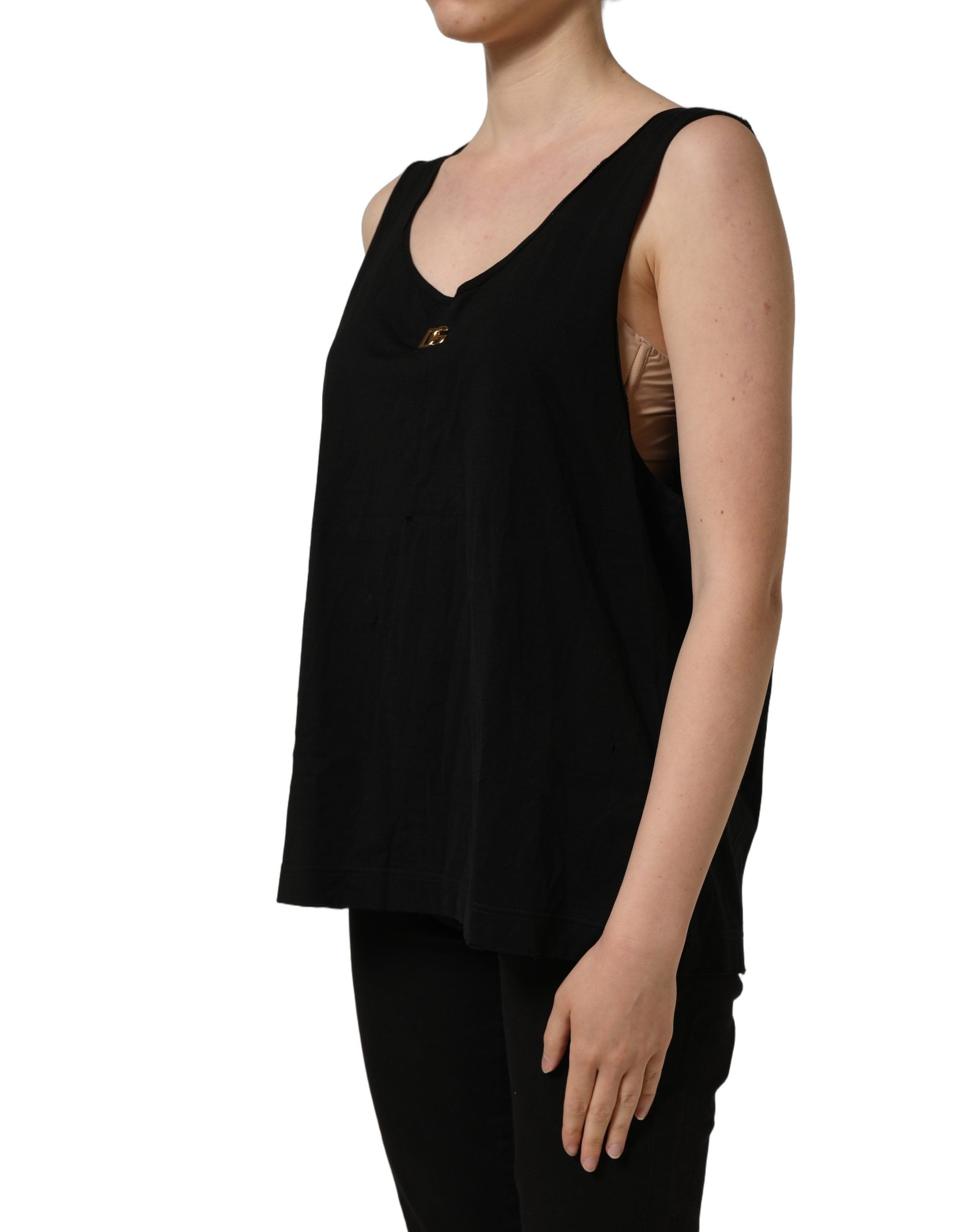 Dolce & Gabbana Black Gold DG Logo Cotton Sleeveless Tank Women's Top