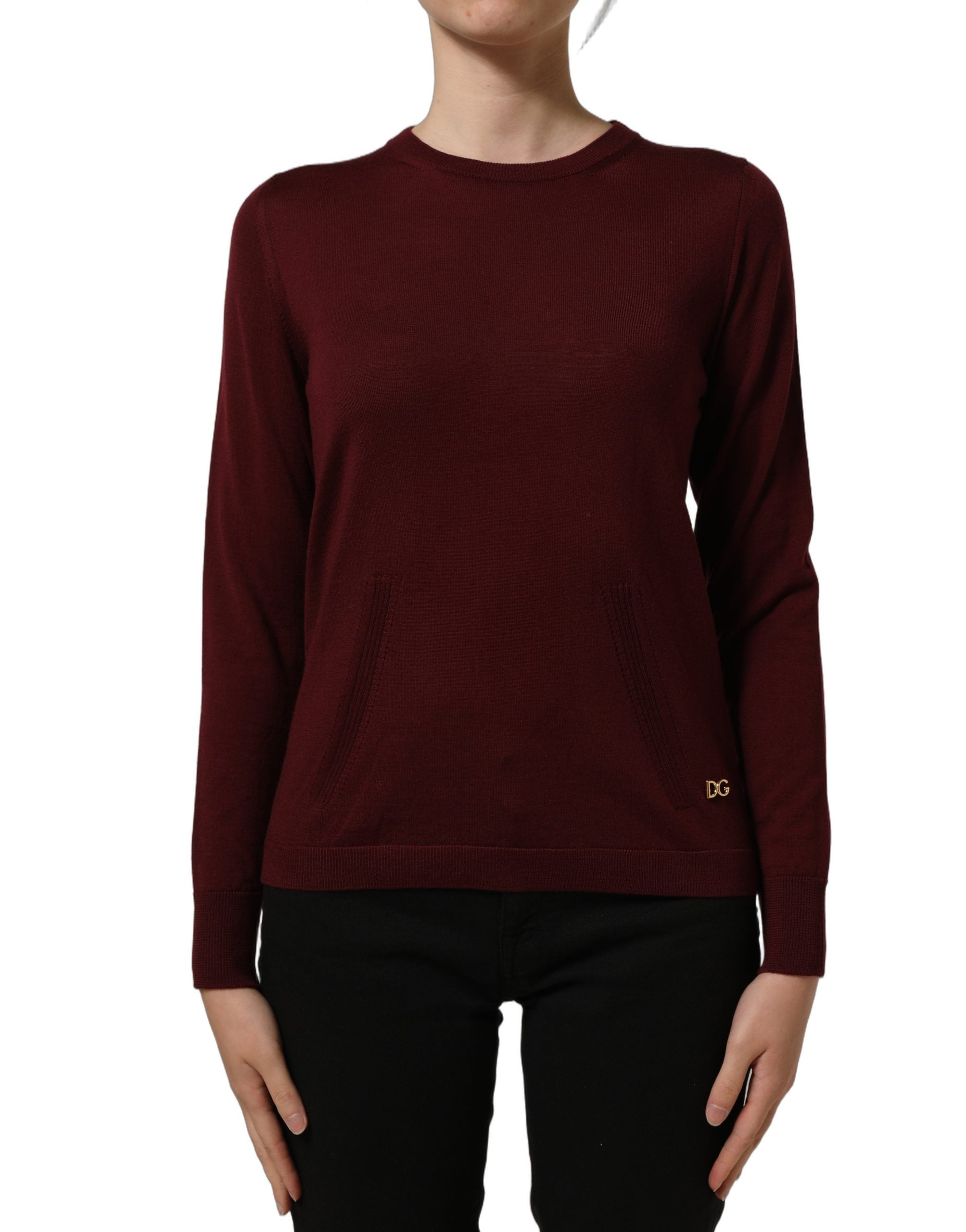 Dolce & Gabbana Maroon Wool Knitted CrewNeck Pullover Women's Sweater