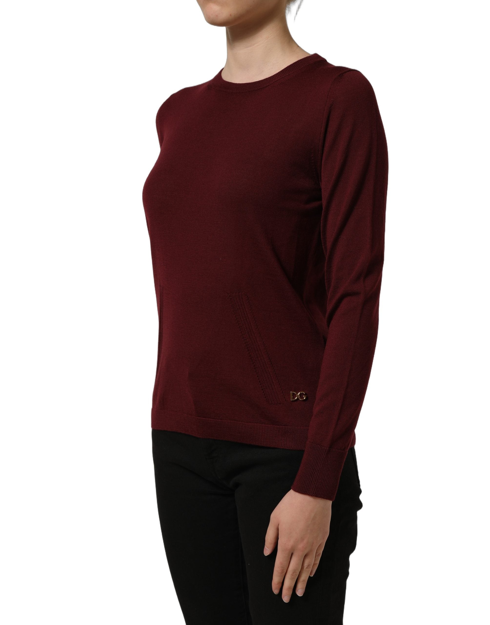 Dolce & Gabbana Maroon Wool Knitted CrewNeck Pullover Women's Sweater