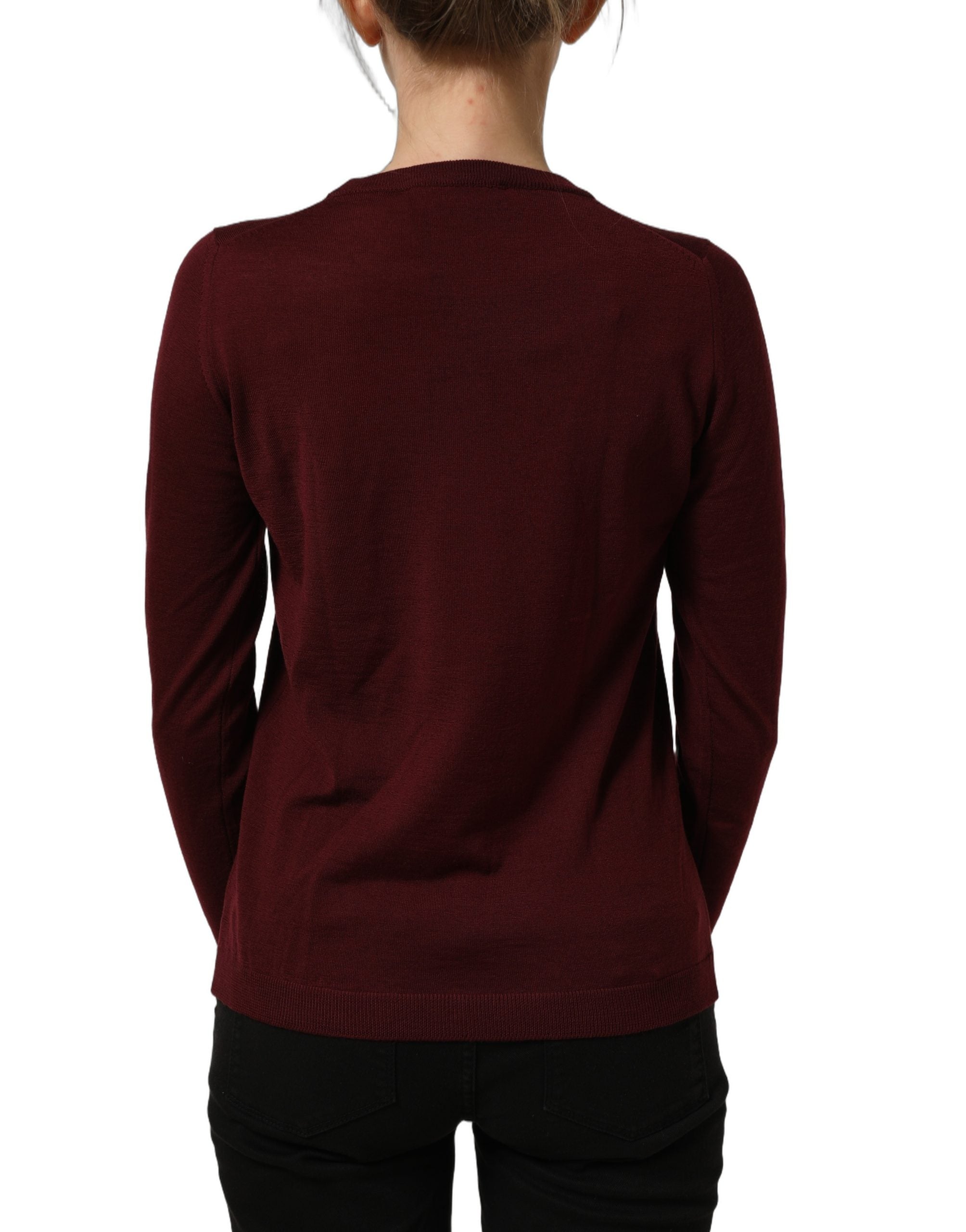 Dolce & Gabbana Maroon Wool Knitted CrewNeck Pullover Women's Sweater