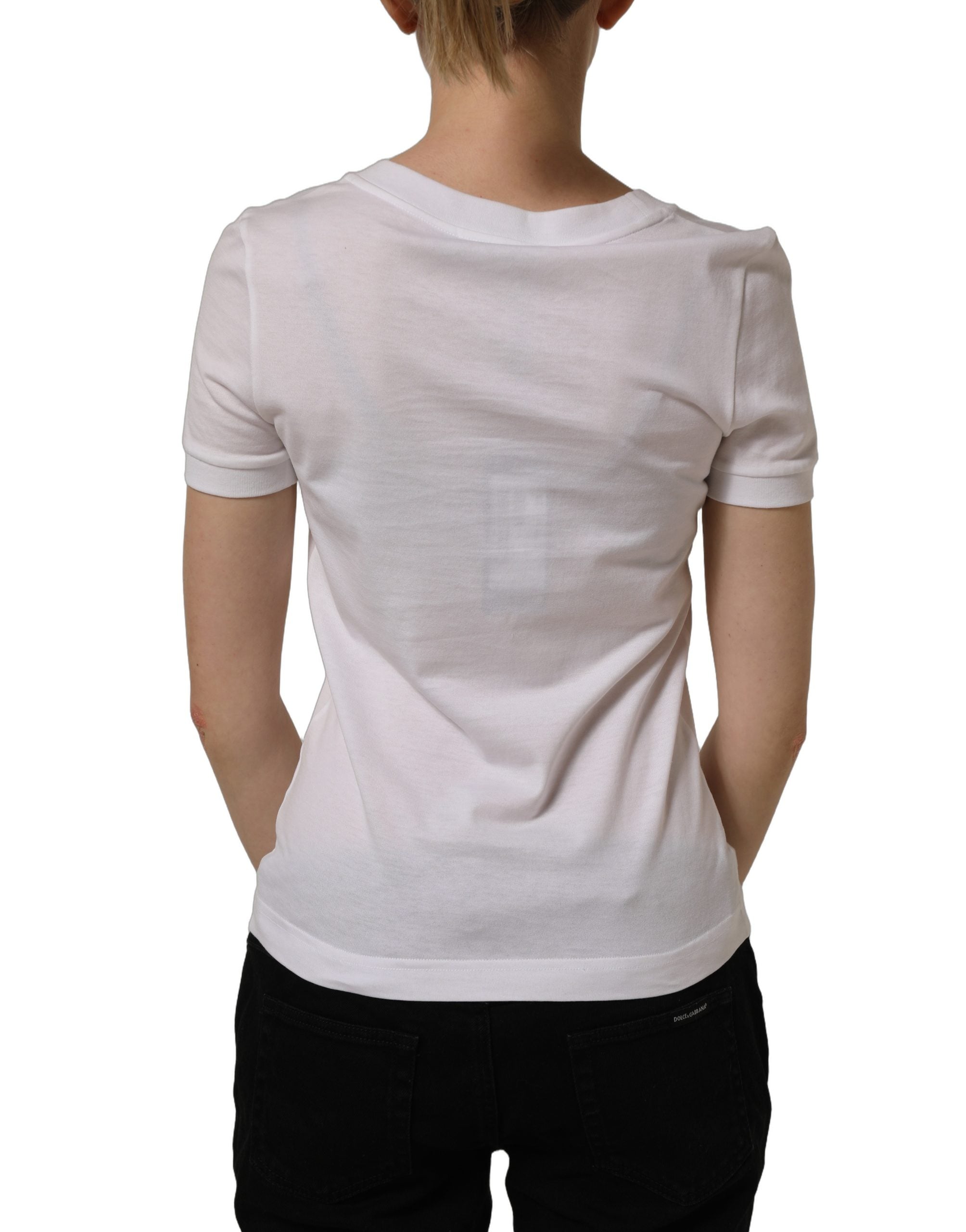 Dolce & Gabbana White Crystal Embellished Cross Top Women's T-shirt