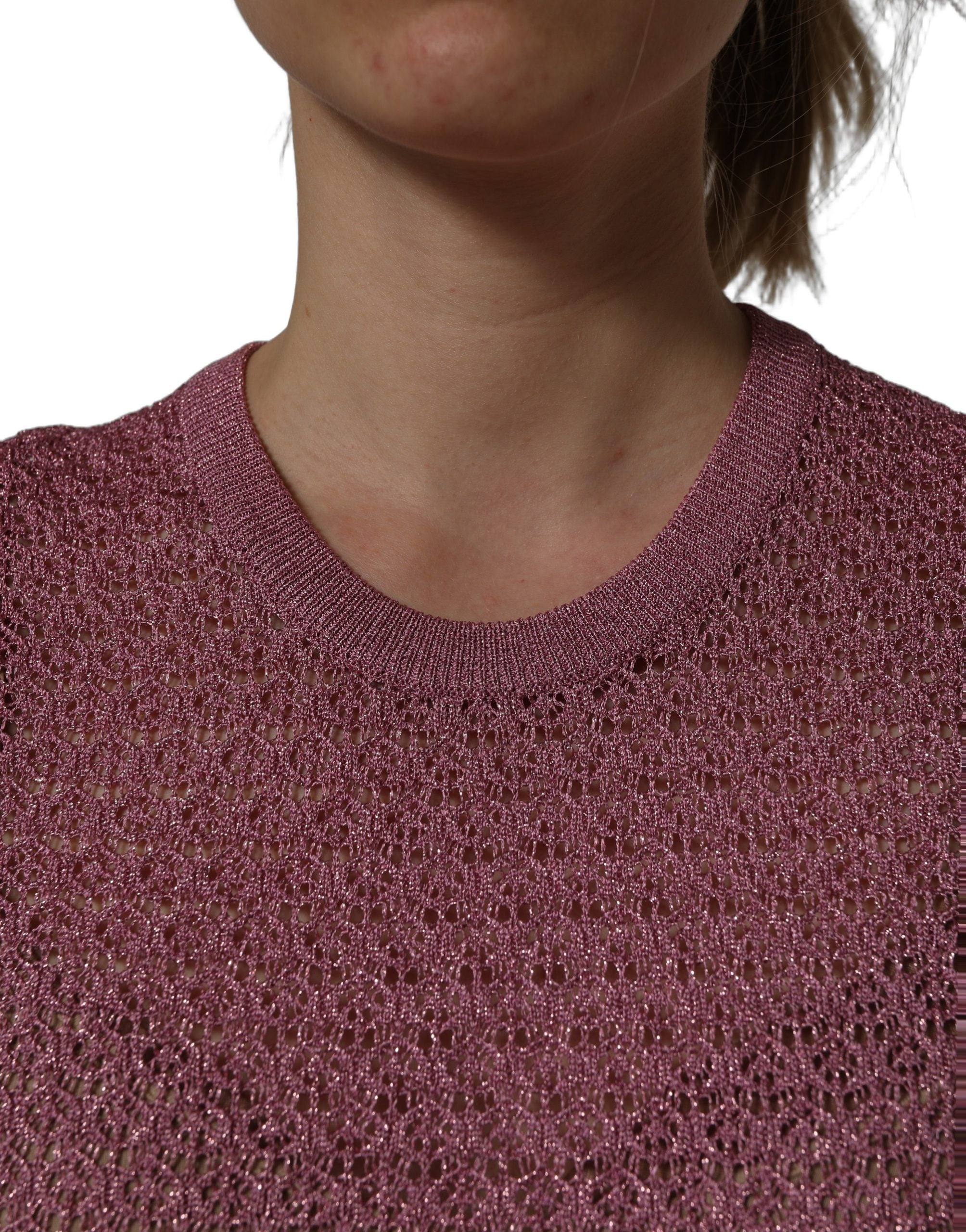 Dolce & Gabbana Pink Sheer Mesh Crew Neck Sleeveless Tank Women's Top
