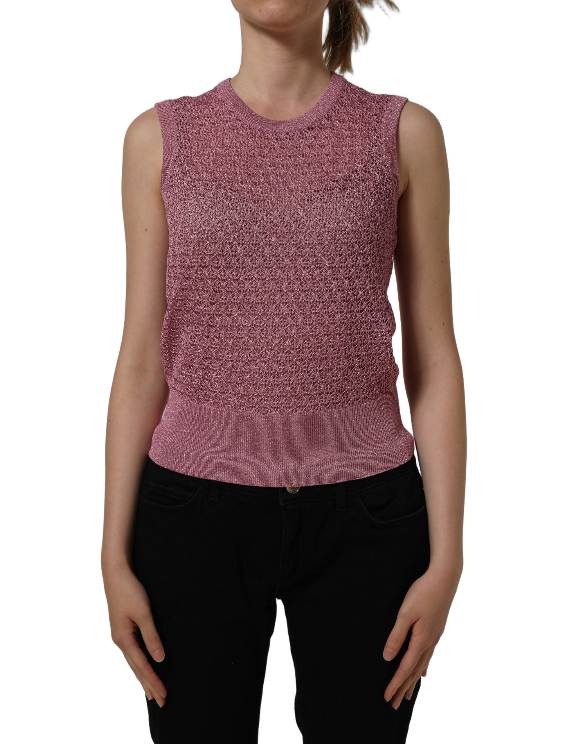 Dolce & Gabbana Pink Sheer Mesh Crew Neck Sleeveless Tank Women's Top