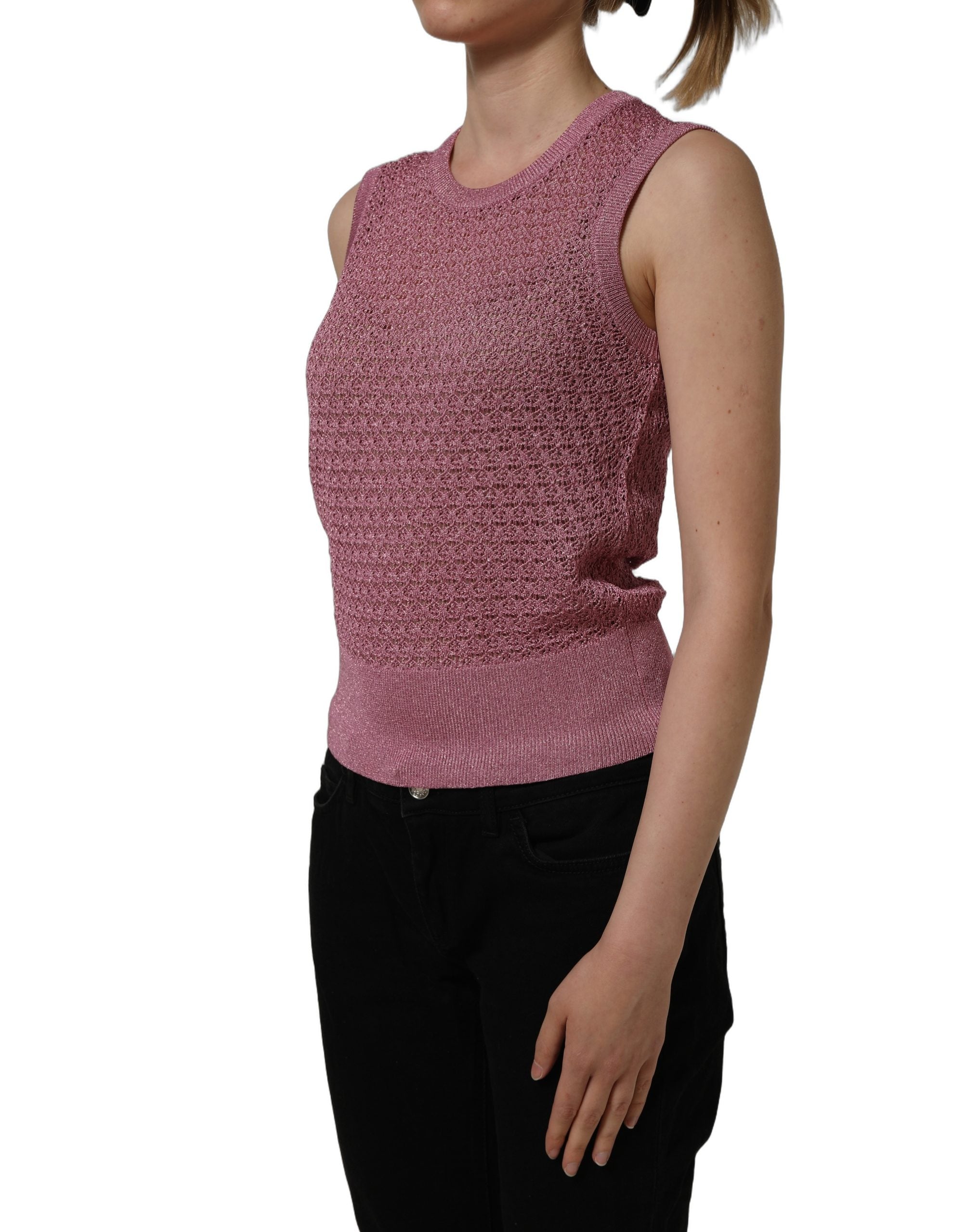 Dolce & Gabbana Pink Sheer Mesh Crew Neck Sleeveless Tank Women's Top