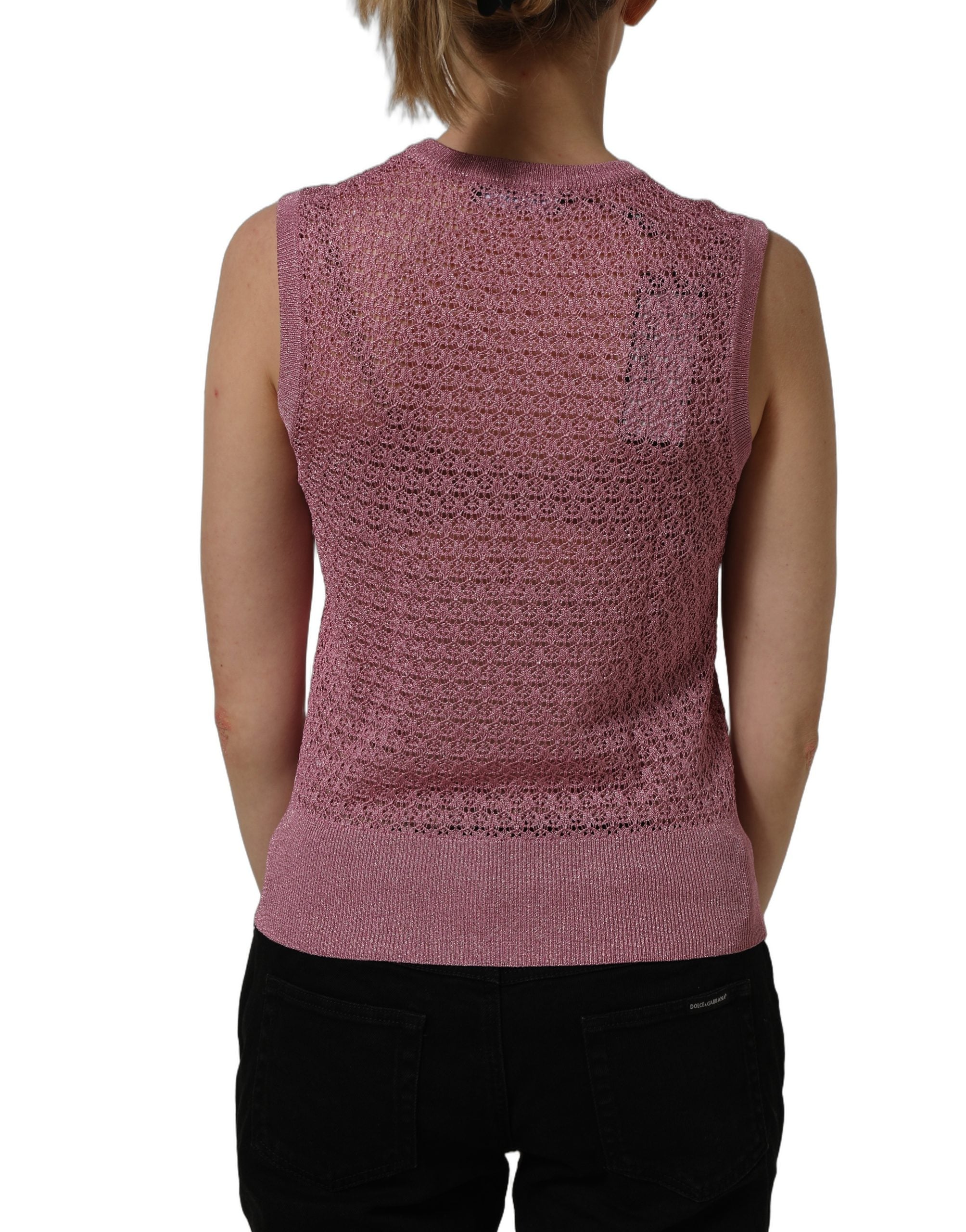 Dolce & Gabbana Pink Sheer Mesh Crew Neck Sleeveless Tank Women's Top