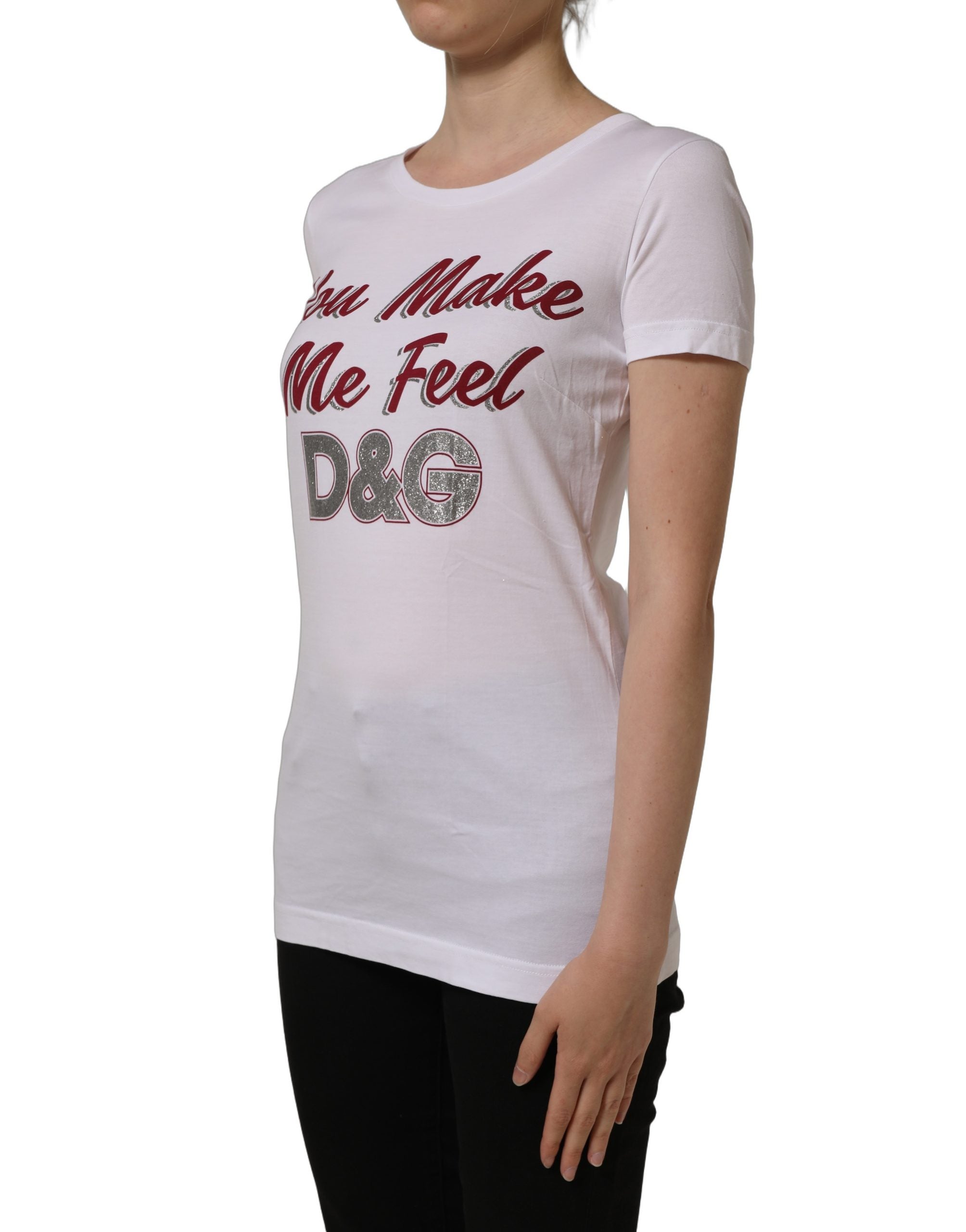 Dolce & Gabbana White Graphic Print Cotton Crew Neck Women's T-shirt