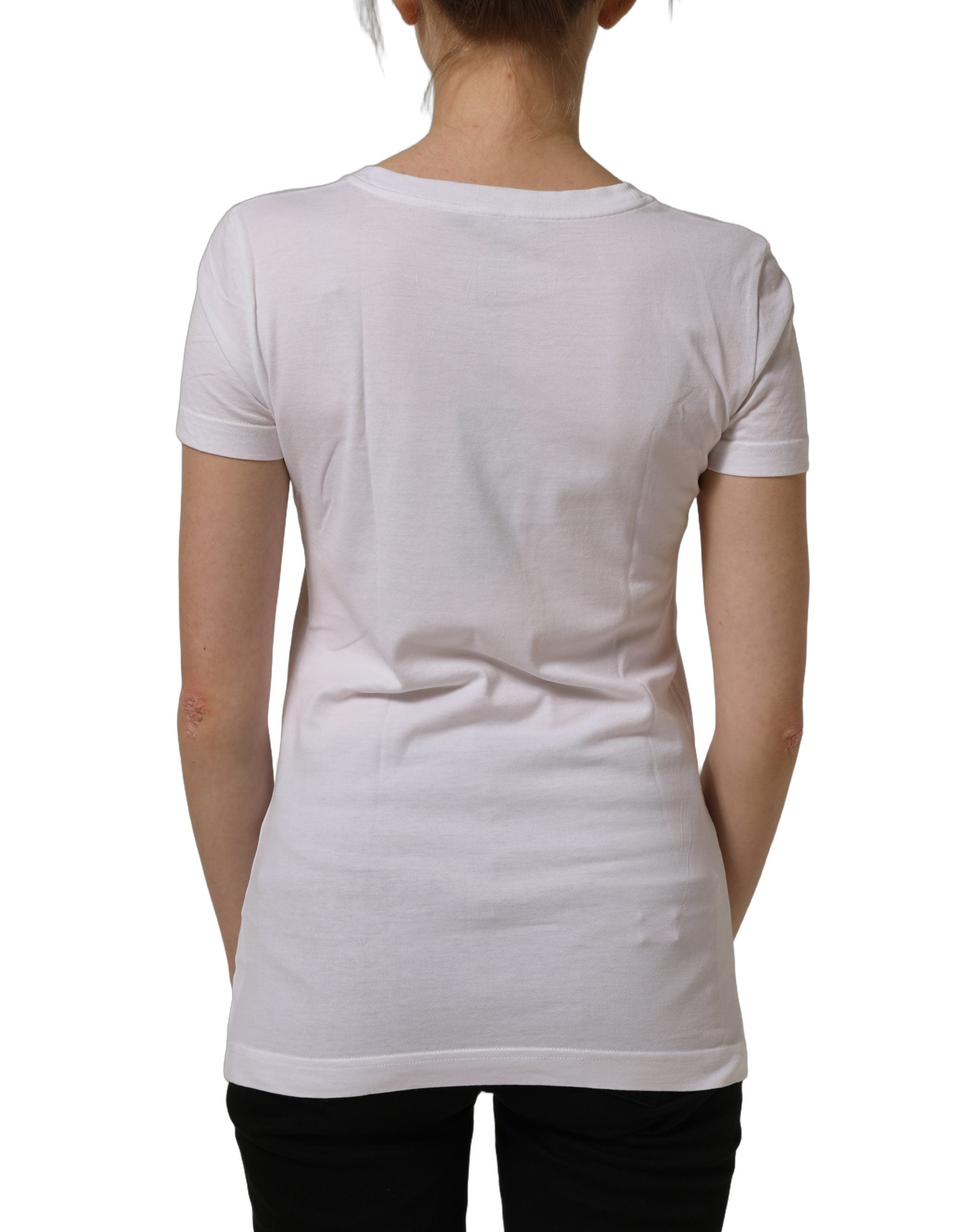Dolce & Gabbana White Graphic Print Cotton Crew Neck Women's T-shirt