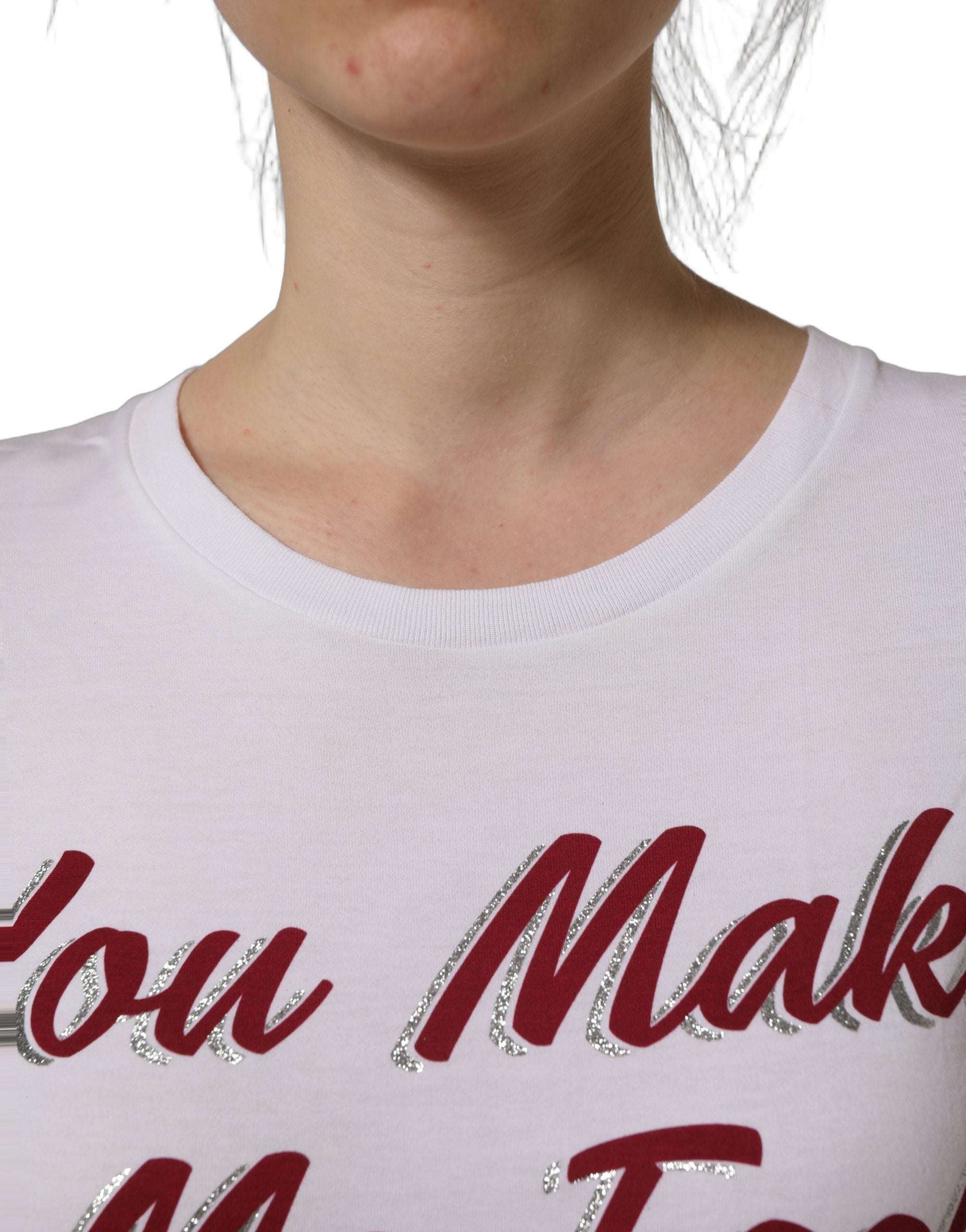 Dolce & Gabbana White Graphic Print Cotton Crew Neck Women's T-shirt