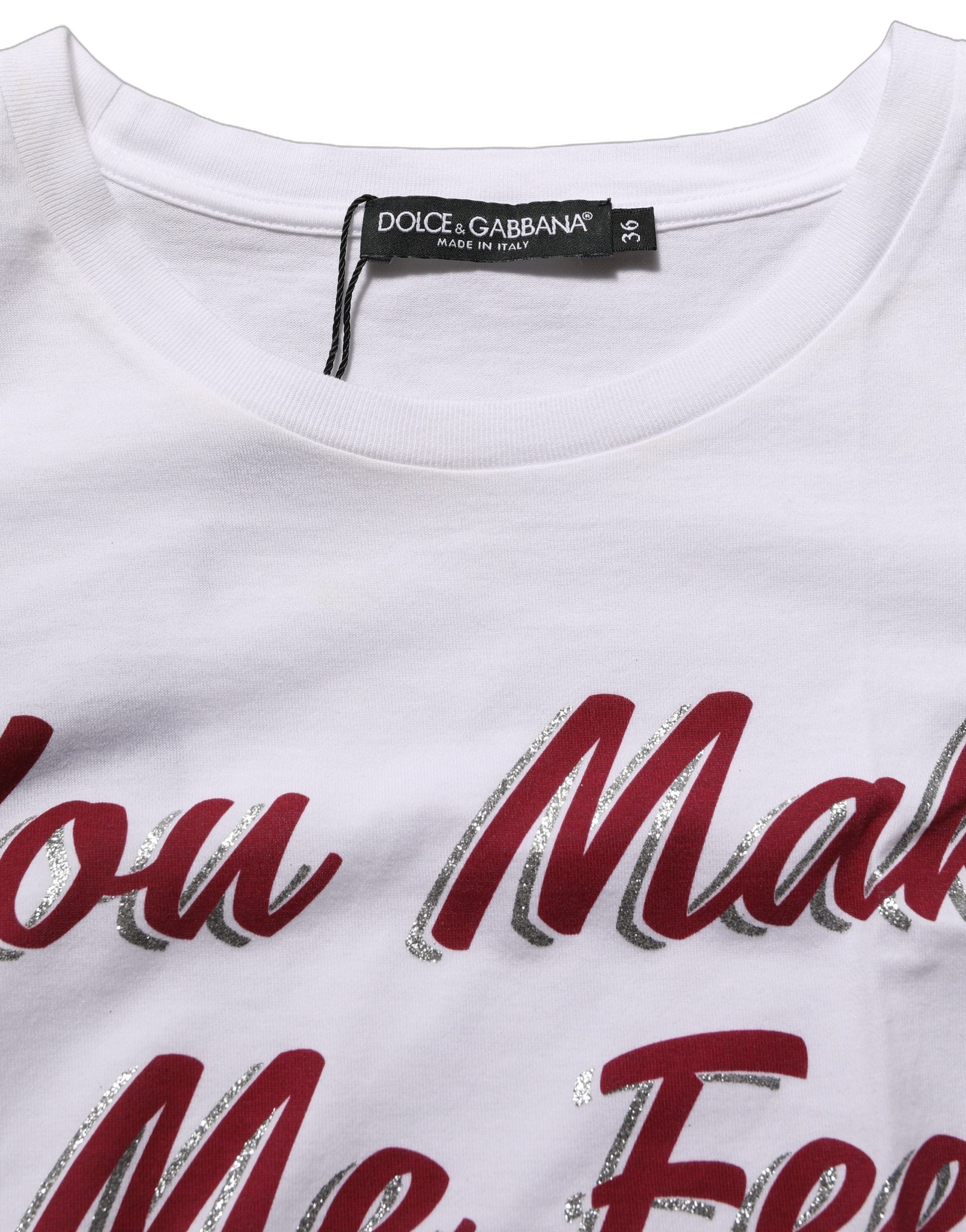 Dolce & Gabbana White Graphic Print Cotton Crew Neck Women's T-shirt