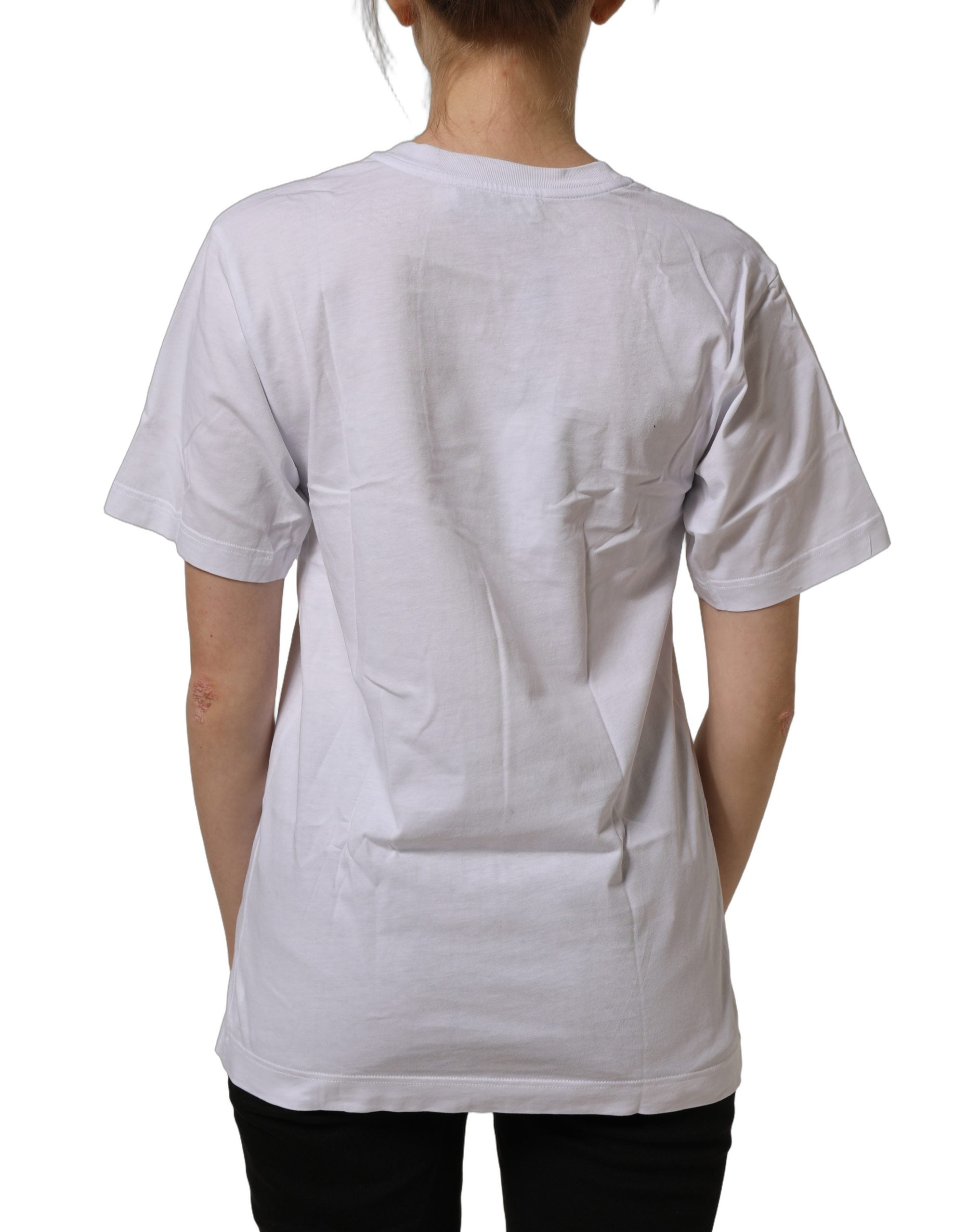 Dolce & Gabbana White Cotton Gold DG Logo Crew Neck Women's T-shirt (Pre-Owned)