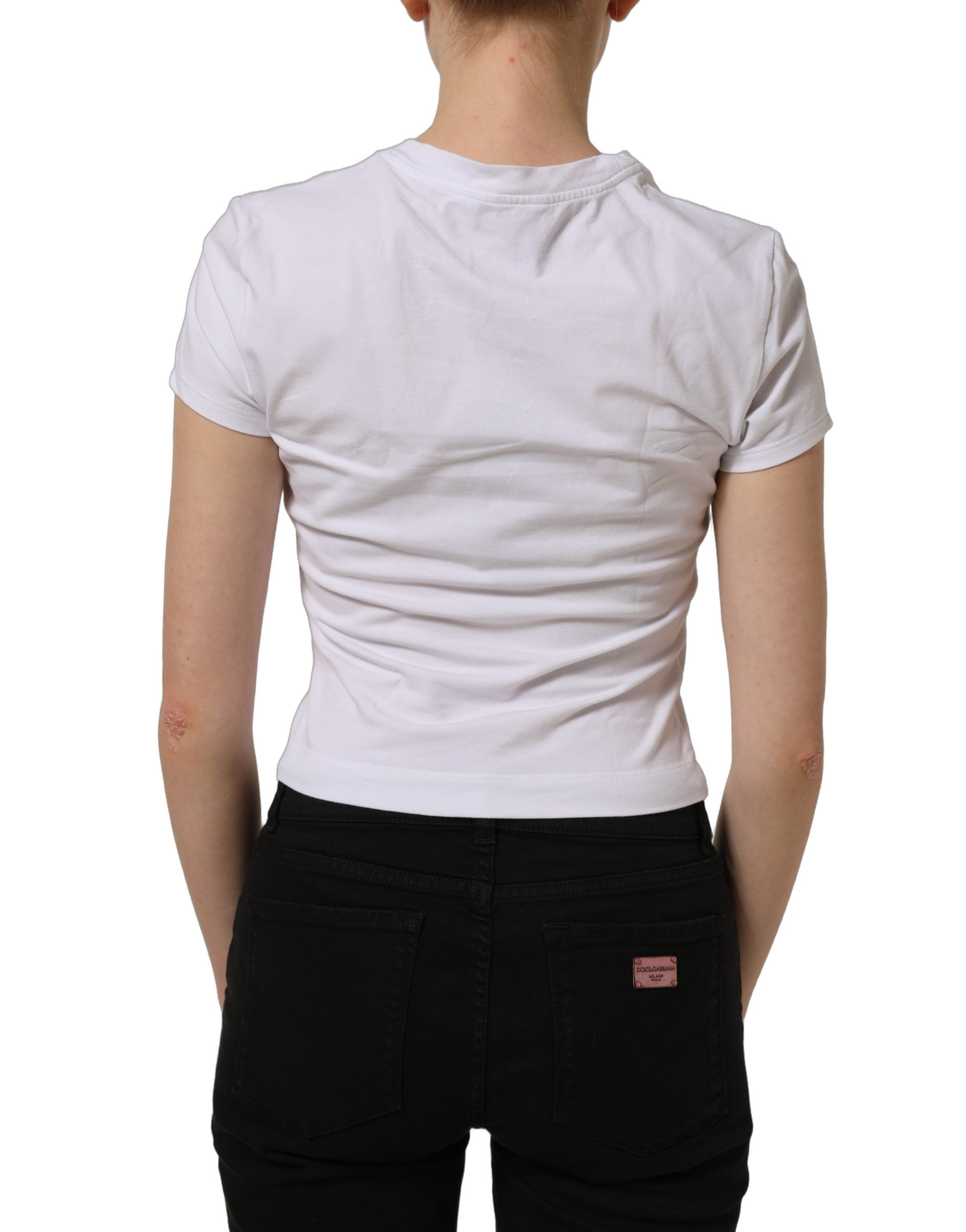 Dolce & Gabbana White Floral Logo Print Crew Neck Women's T-shirt (Pre-Owned)
