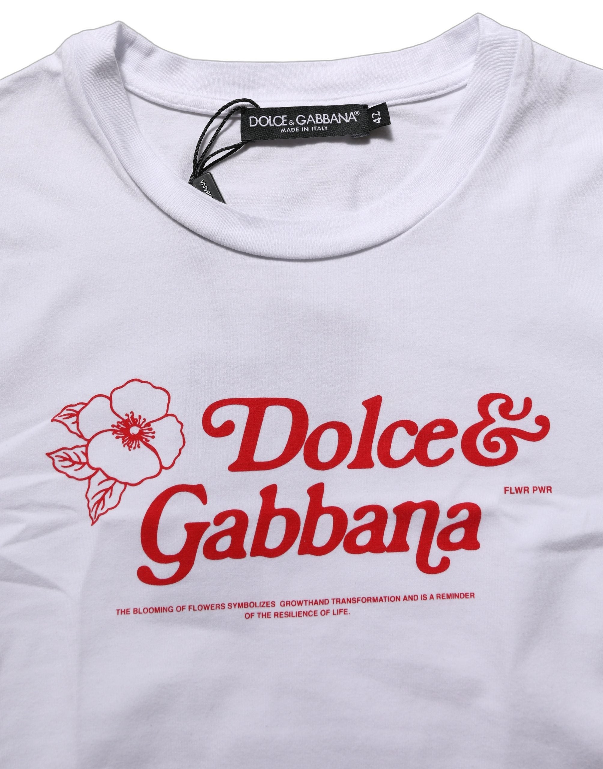 Dolce & Gabbana White Floral Logo Print Crew Neck Women's T-shirt (Pre-Owned)