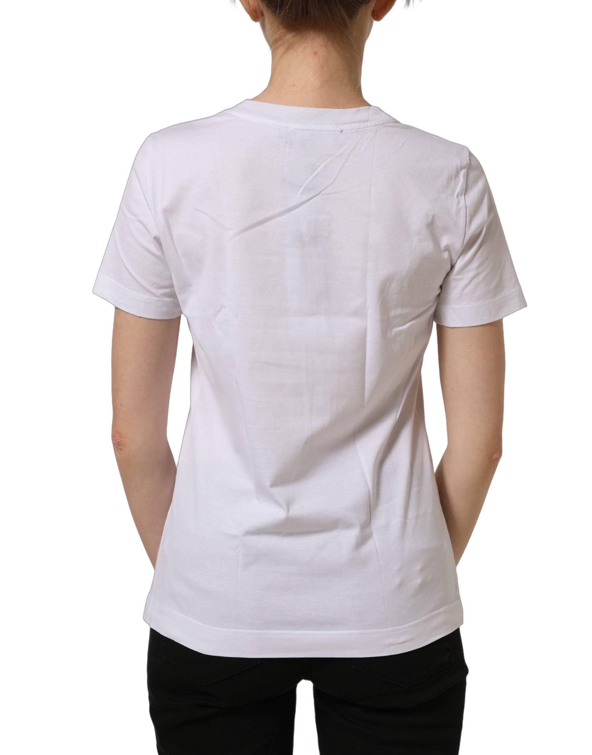 Dolce & Gabbana White Cotton Rose Patch Crew Neck Women's T-shirt (Pre-Owned)
