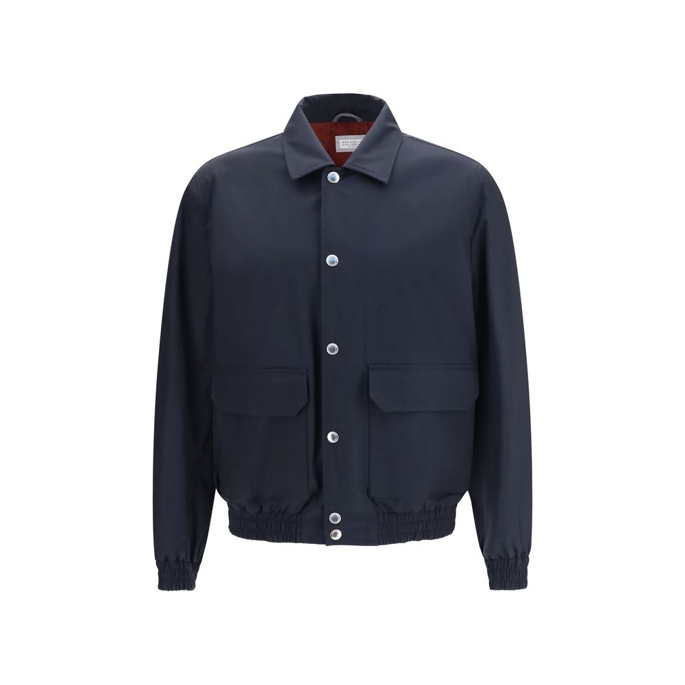 Brunello Cucinelli Blue Silk Biker Men's Jacket