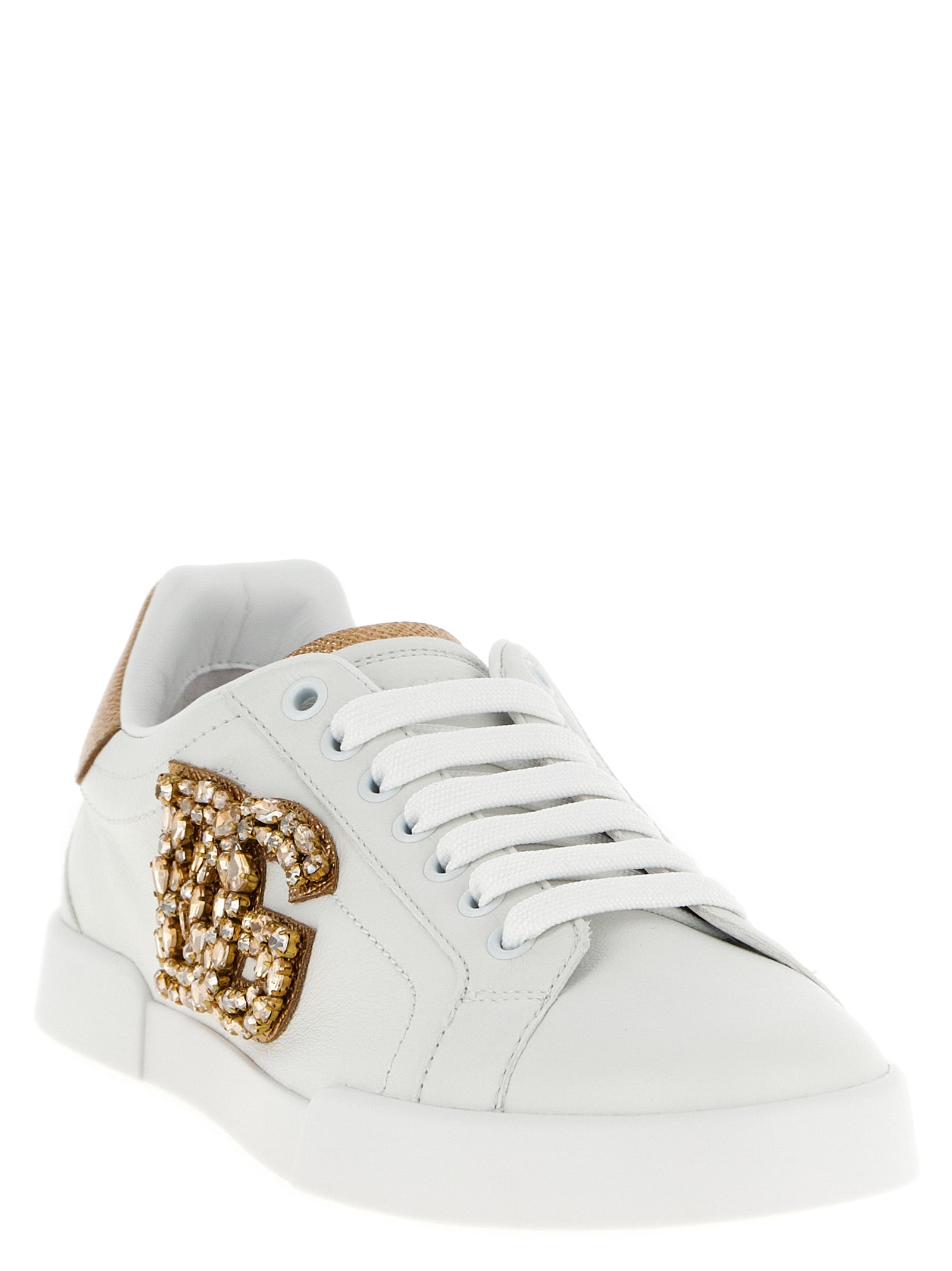 Dolce & Gabbana Gold Calfskin Low Top Women's Sneakers