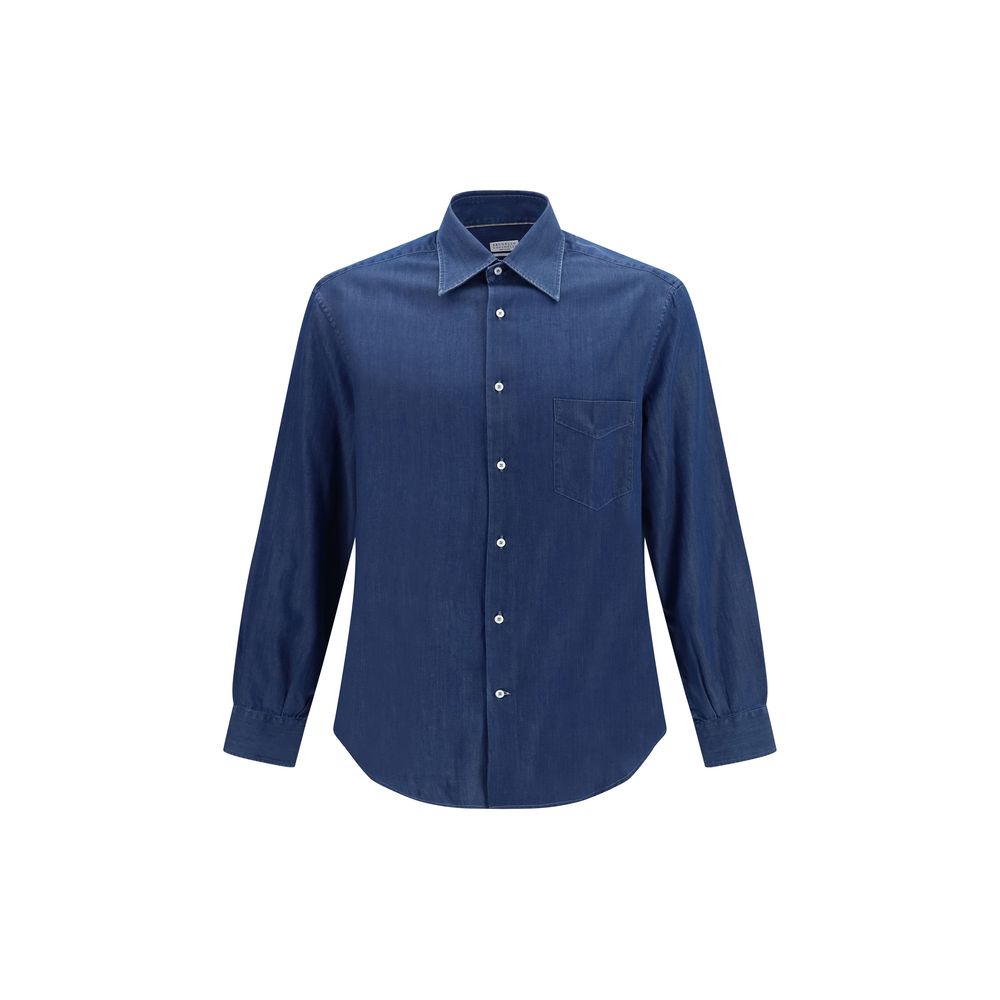 Brunello Cucinelli Blue Denim Men's Shirt