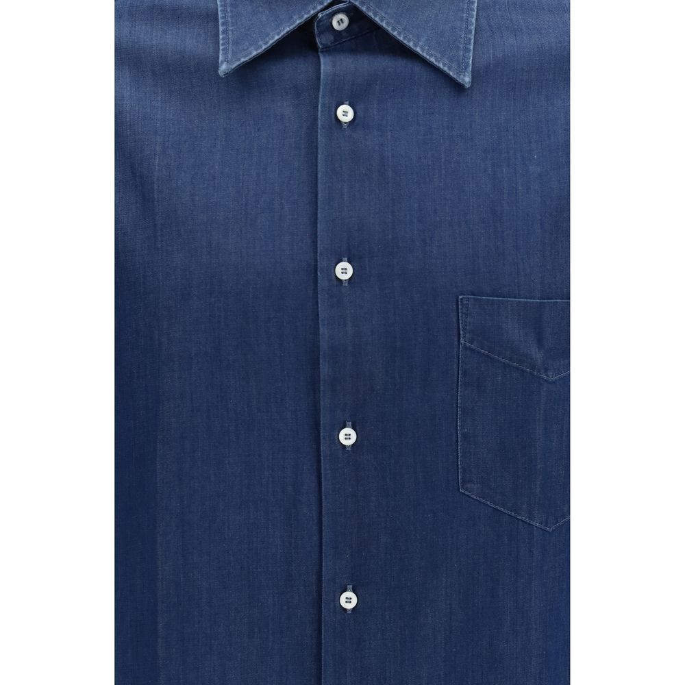 Brunello Cucinelli Blue Denim Men's Shirt