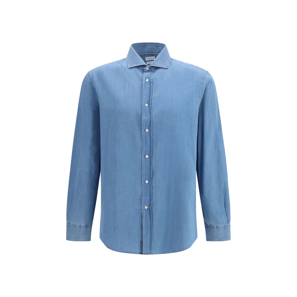 Brunello Cucinelli Blue Denim Men's Shirt