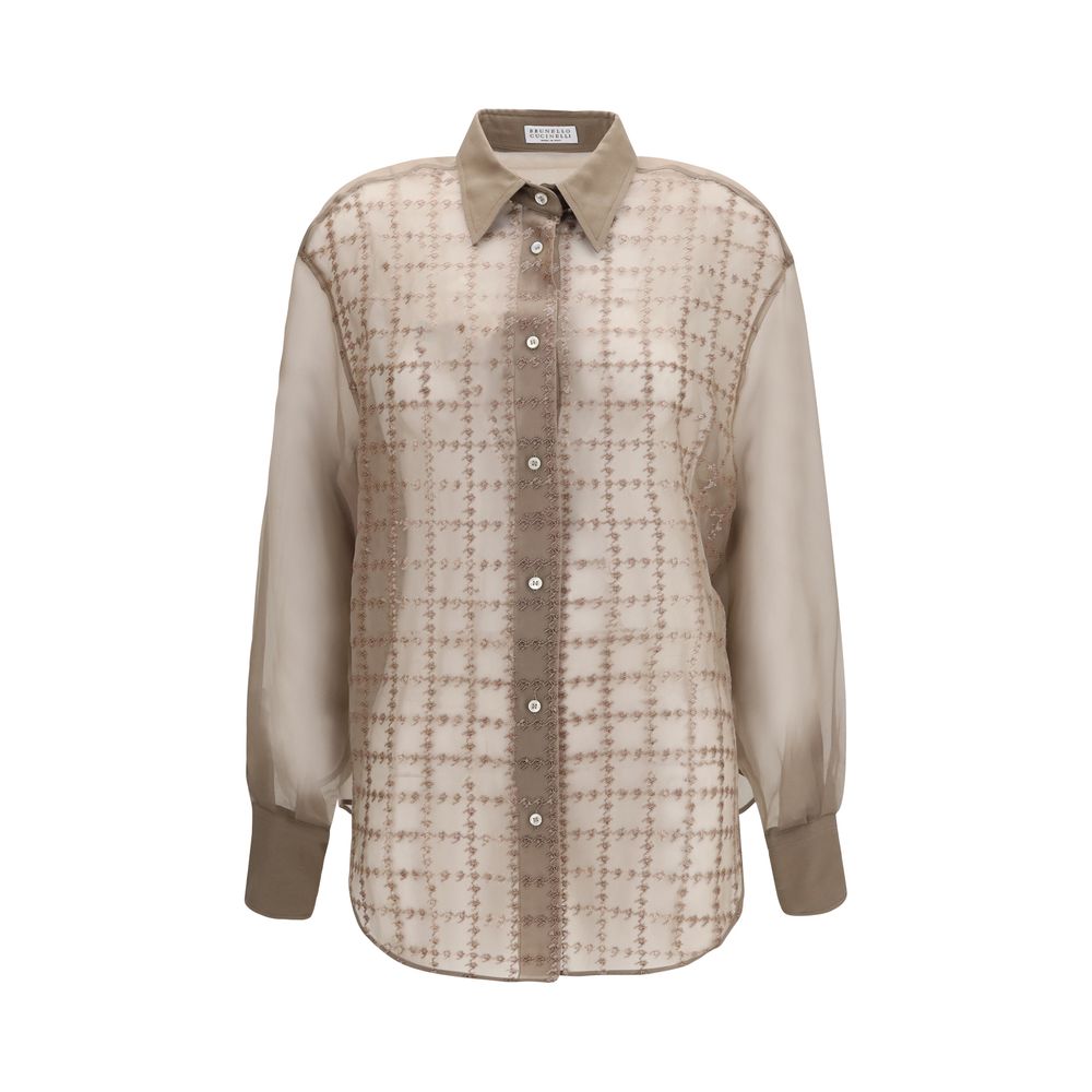 Brunello Cucinelli Beige Silk Pattern Women's Shirt