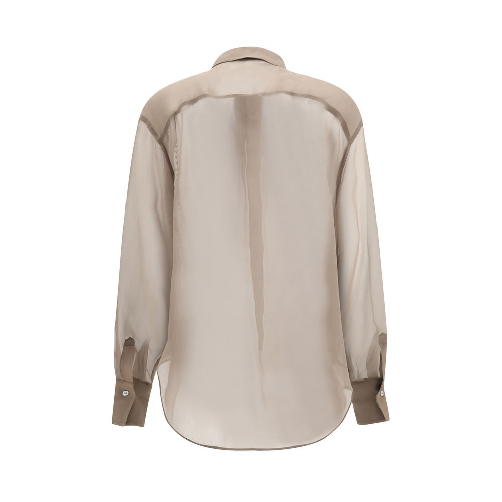 Brunello Cucinelli Beige Silk Pattern Women's Shirt