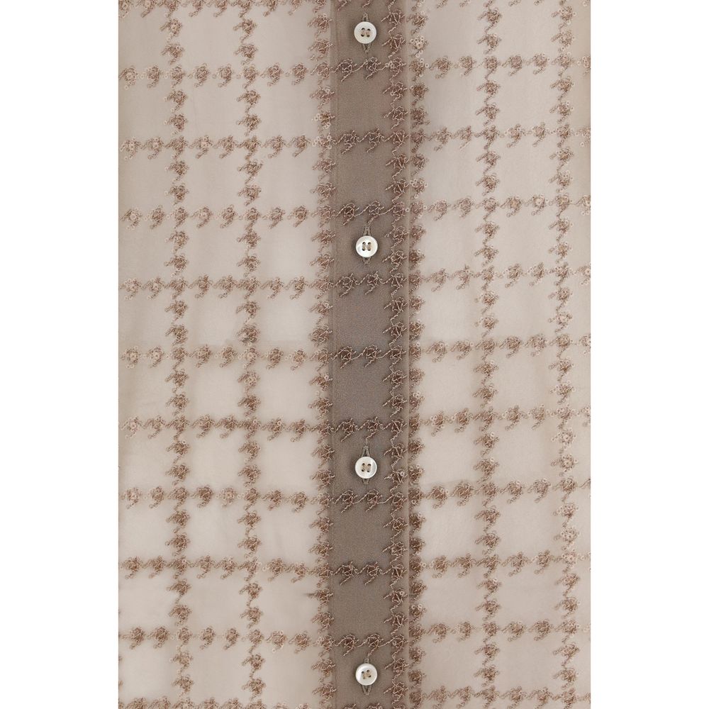 Brunello Cucinelli Beige Silk Pattern Women's Shirt