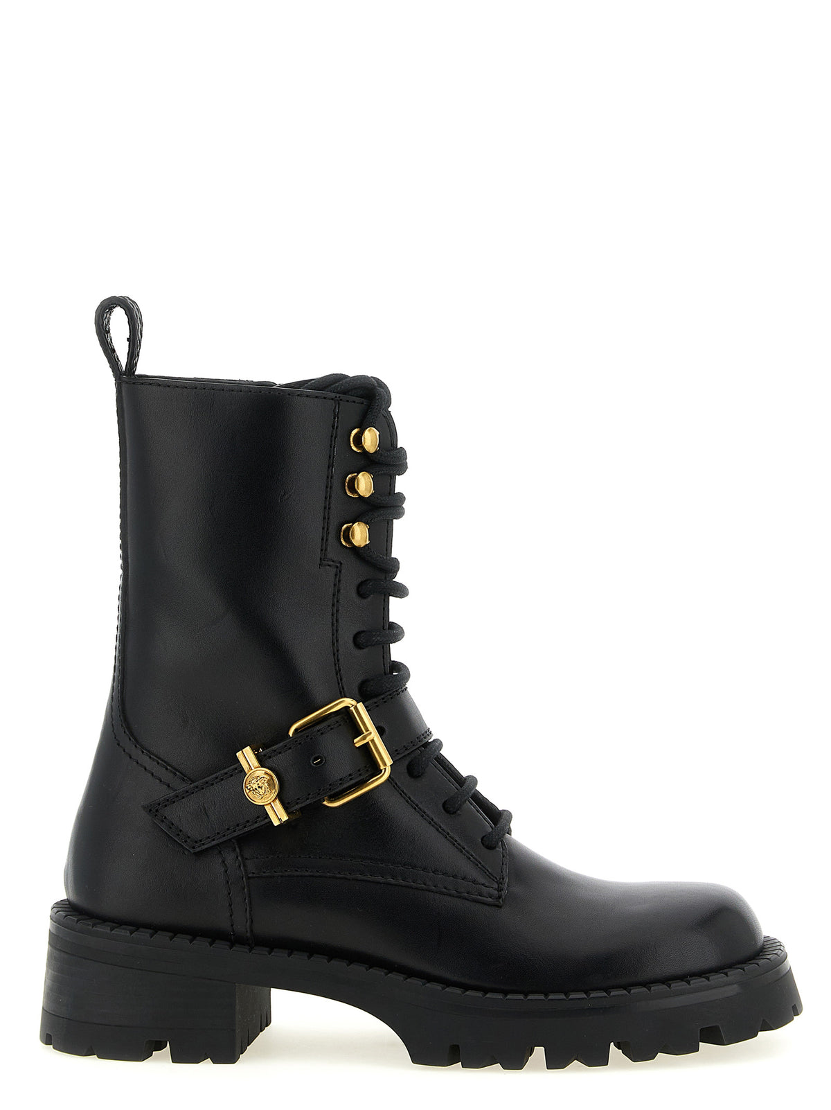 Versace Black Calfskin Lace-Up Women's Boots