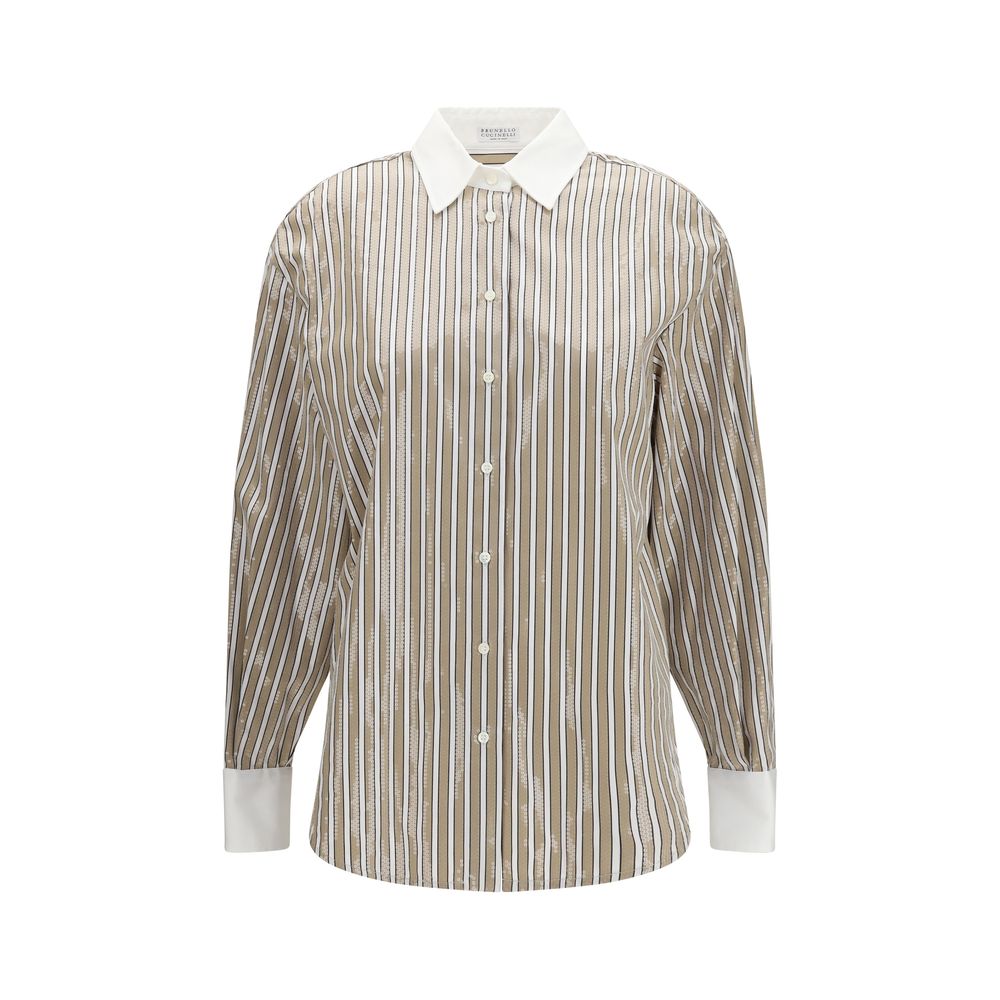 Brunello Cucinelli Beige Cotton Pattern Women's Shirt