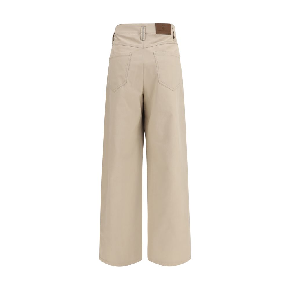 Brunello Cucinelli Beige Cotton Casual Women's Pants