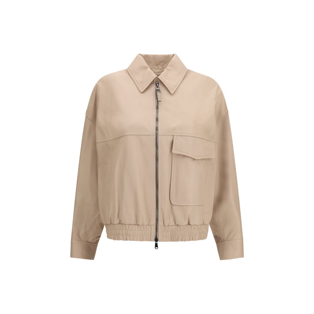 Brunello Cucinelli Beige Leather Leather Women's Jacket