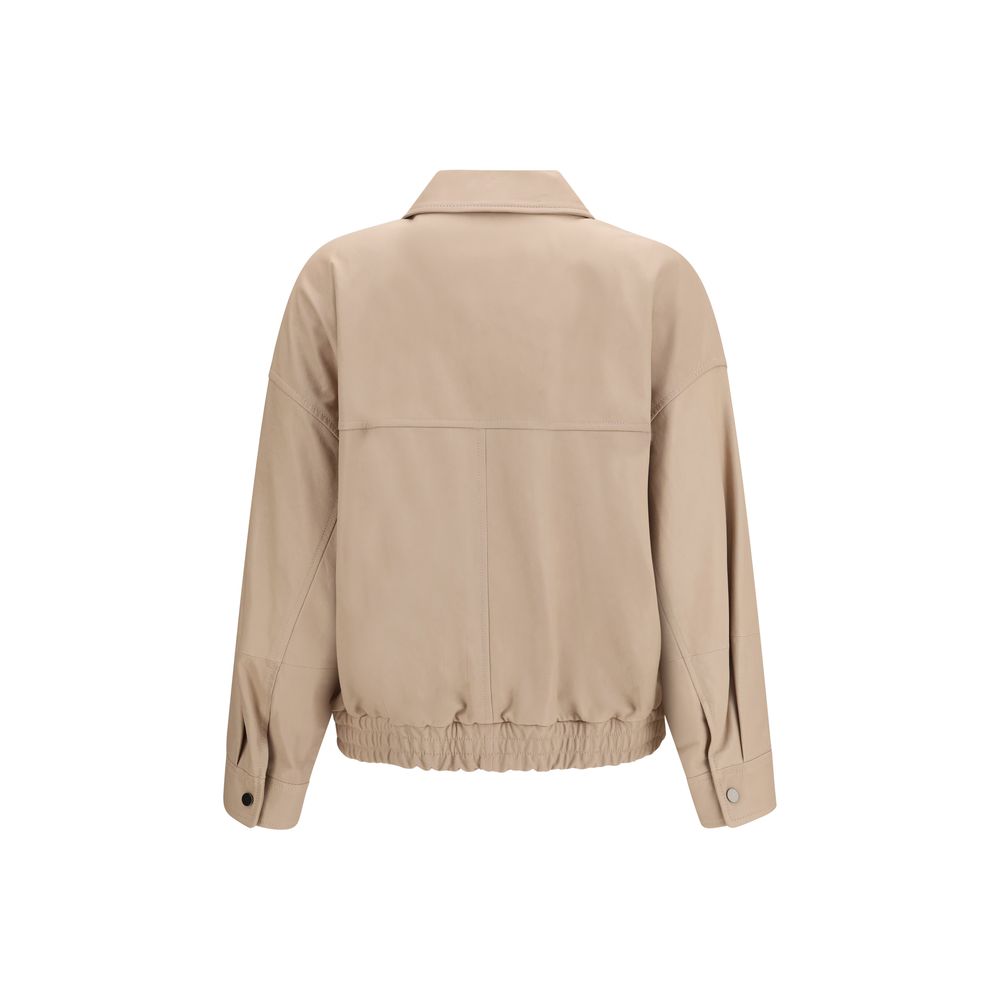 Brunello Cucinelli Beige Leather Leather Women's Jacket
