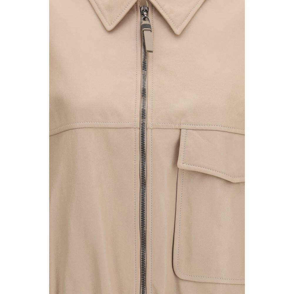 Brunello Cucinelli Beige Leather Leather Women's Jacket