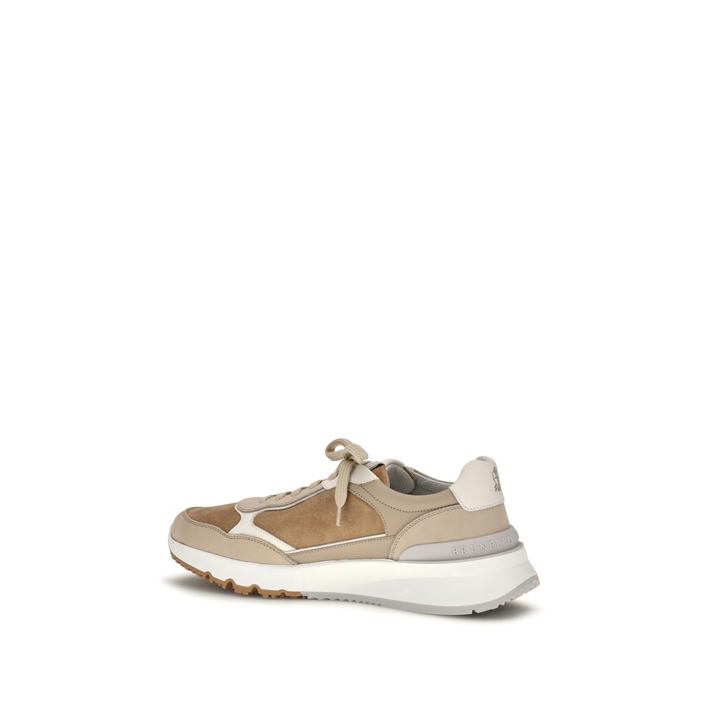 Brunello Cucinelli Beige Calf Leather Bos Taurus Low Top Men's Sneakers