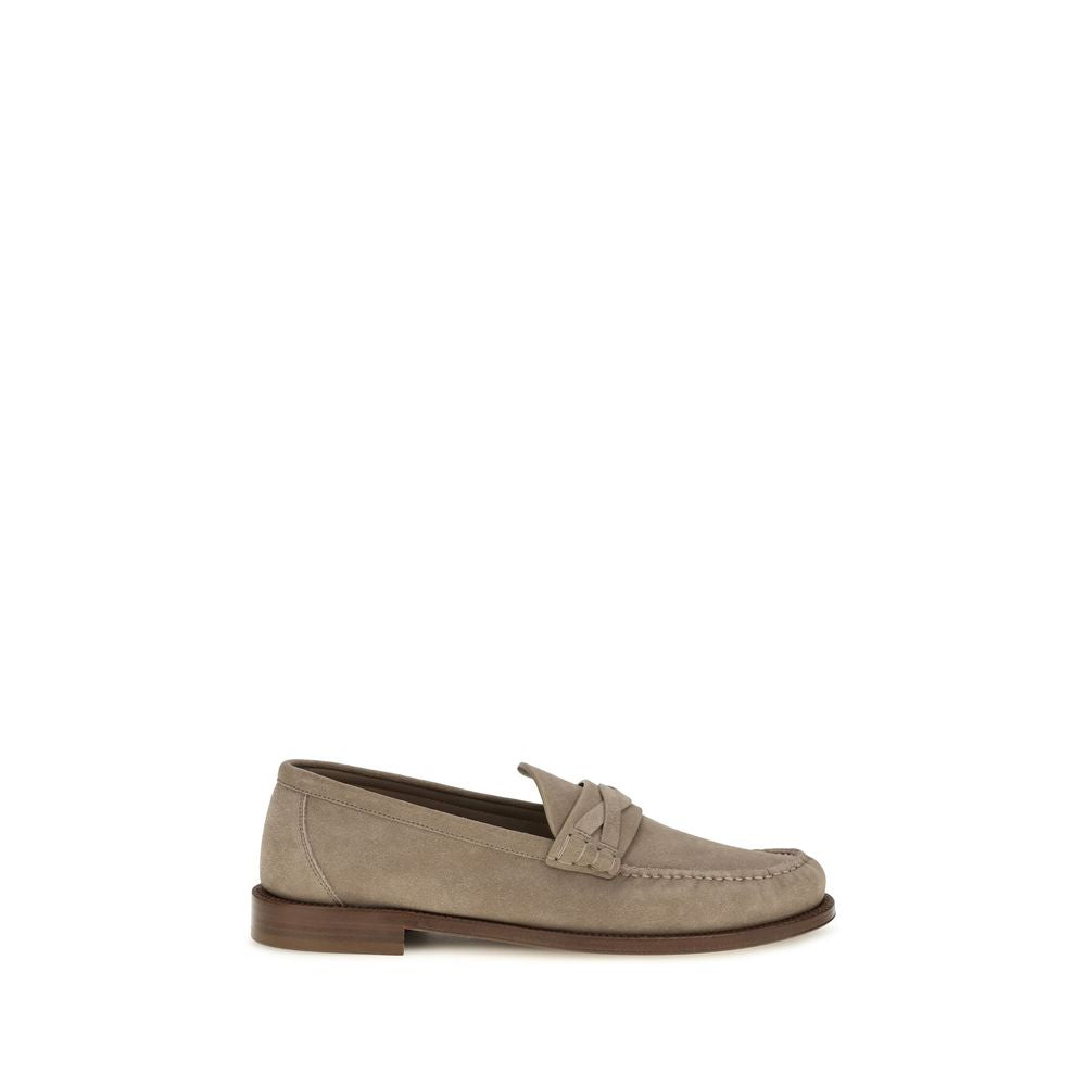 Brunello Cucinelli Beige Suede Leather Slip-On Men's Loafers