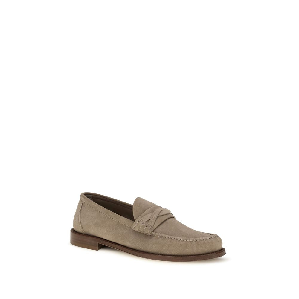 Brunello Cucinelli Beige Suede Leather Slip-On Men's Loafers