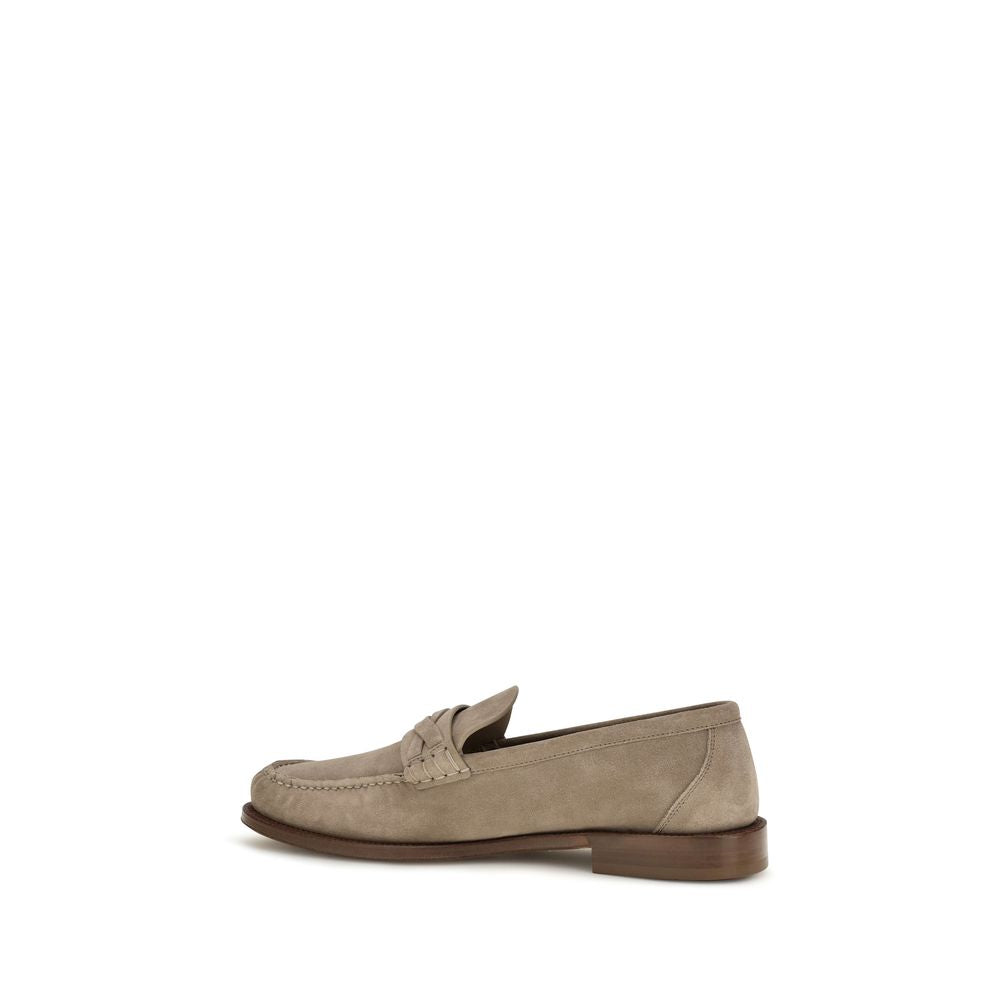 Brunello Cucinelli Beige Suede Leather Slip-On Men's Loafers