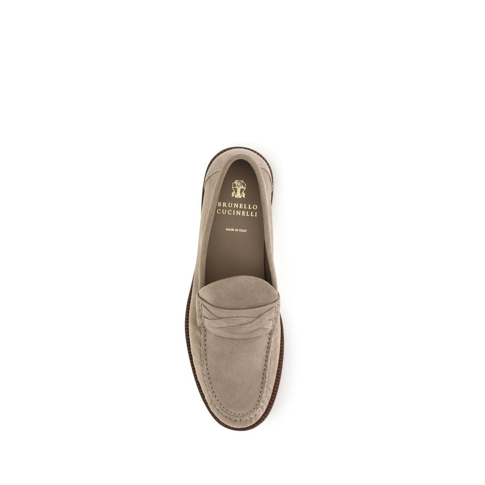Brunello Cucinelli Beige Suede Leather Slip-On Men's Loafers