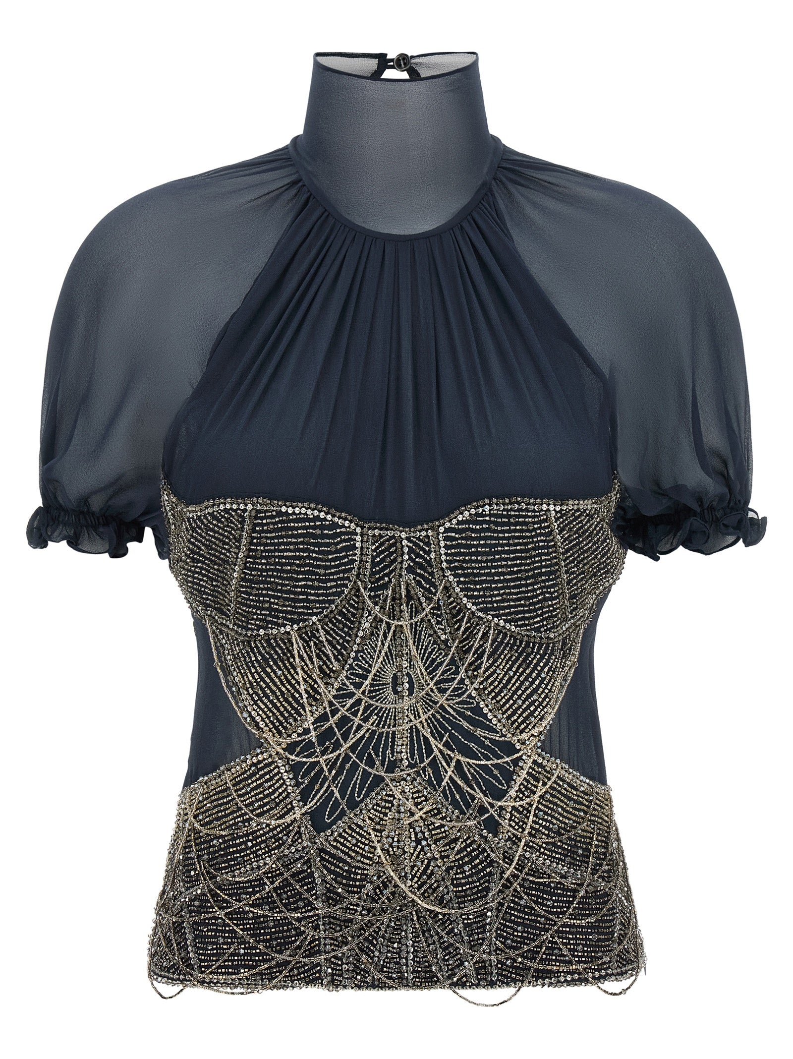 The Attico Blue Silk Tank Women's Tops
