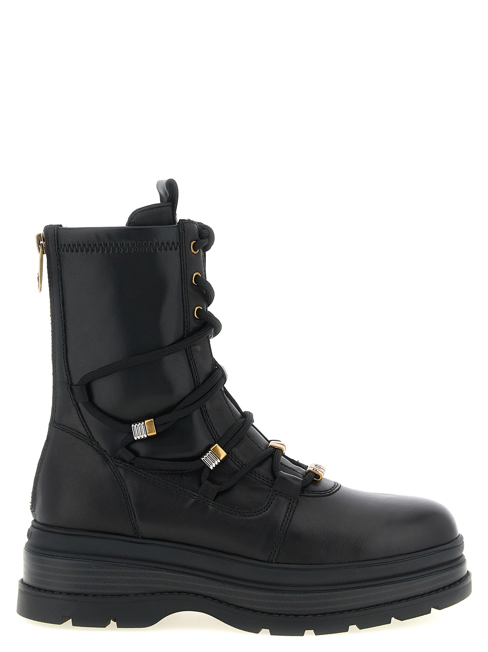 PINKO Black Cowhide Lace-Up Women's Boots