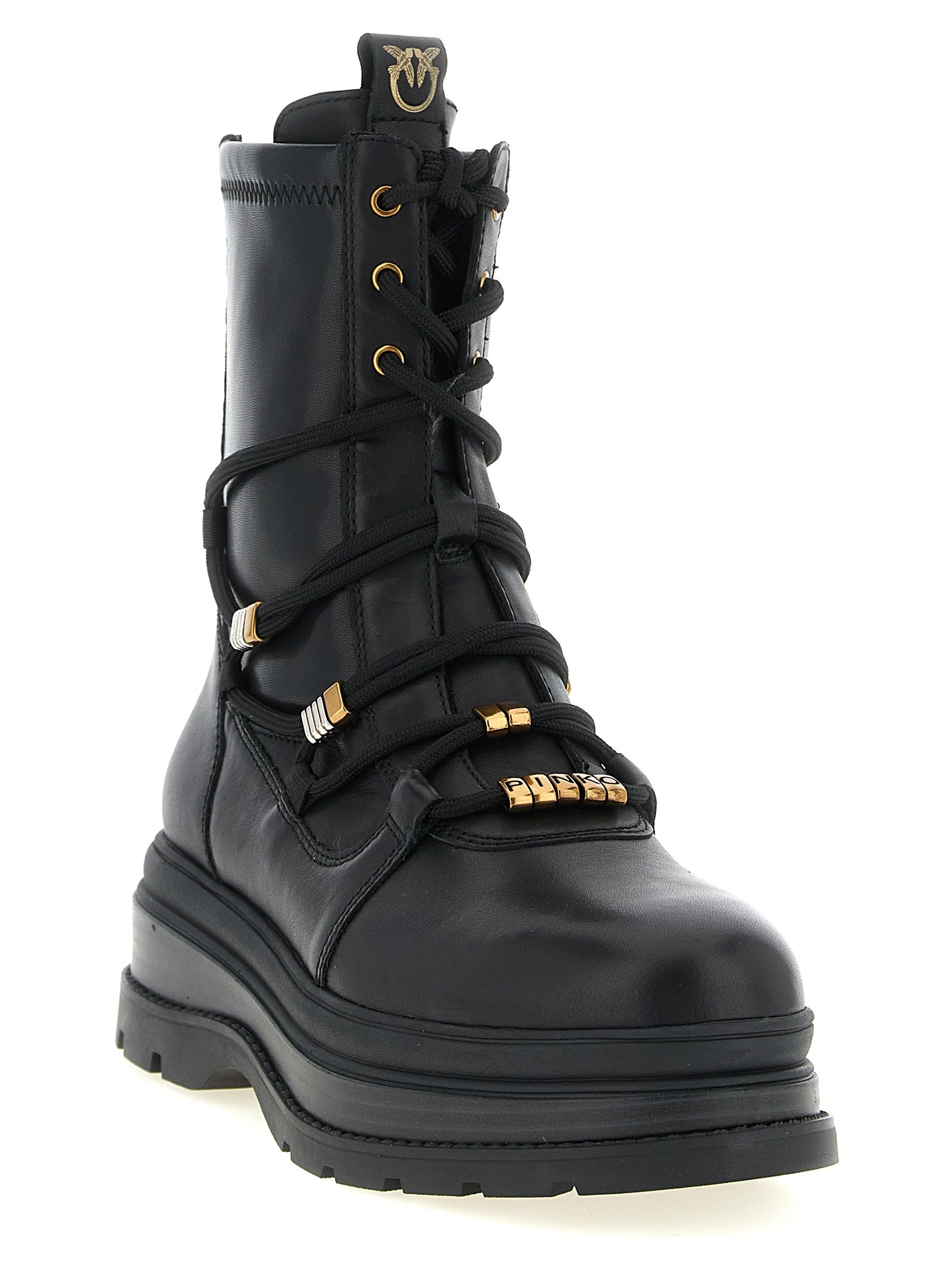 PINKO Black Cowhide Lace-Up Women's Boots
