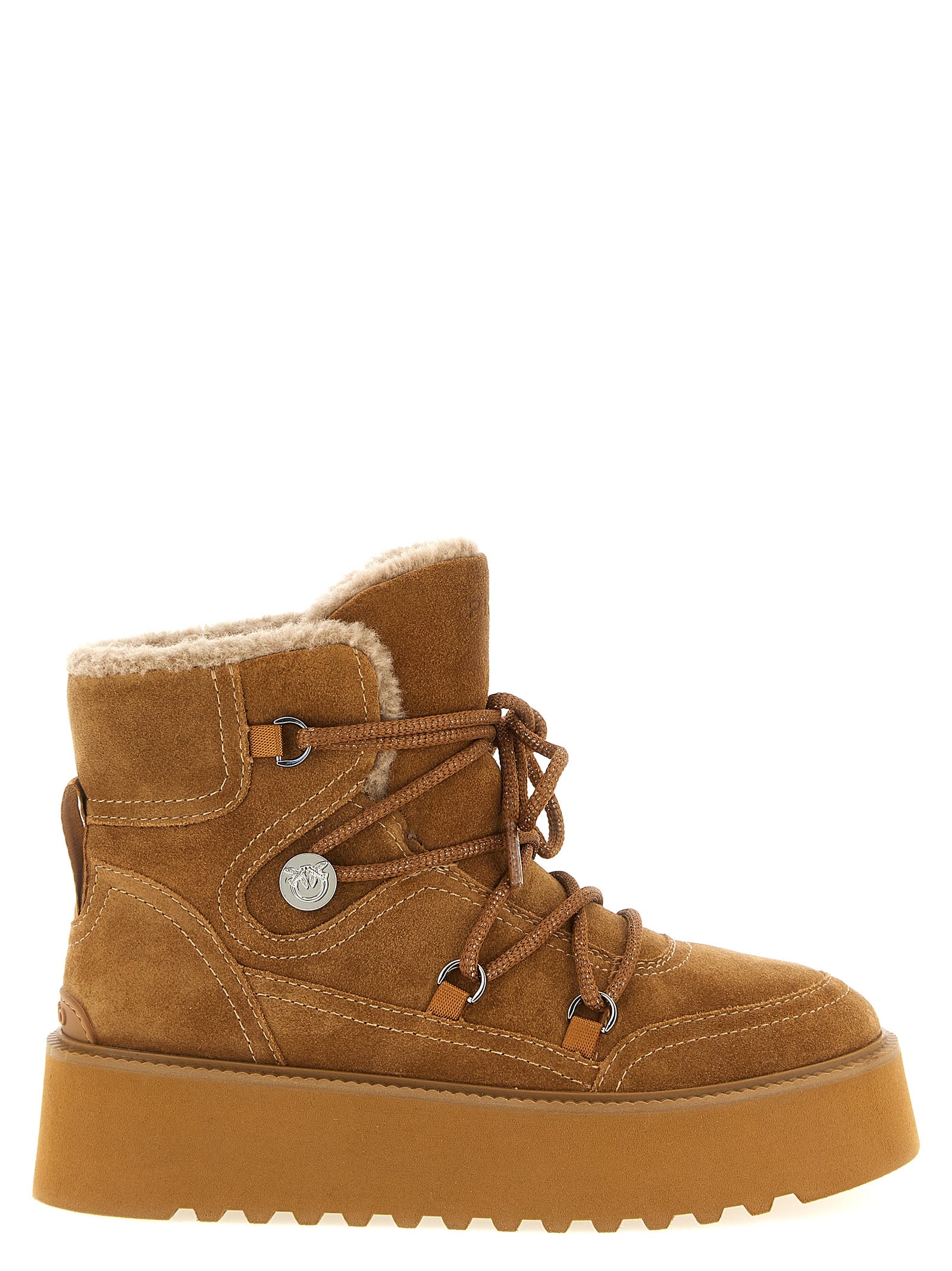 PINKO Brown Cowhide Flat Women's Boots