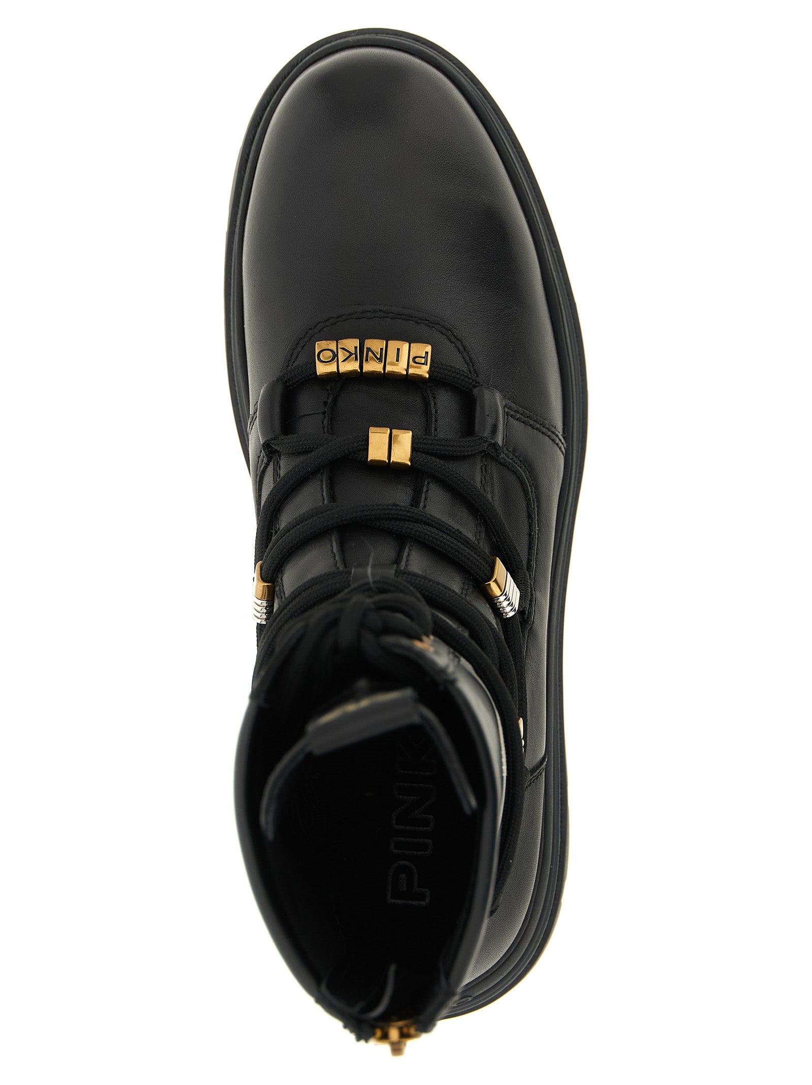 PINKO Black Cowhide Lace-Up Women's Boots