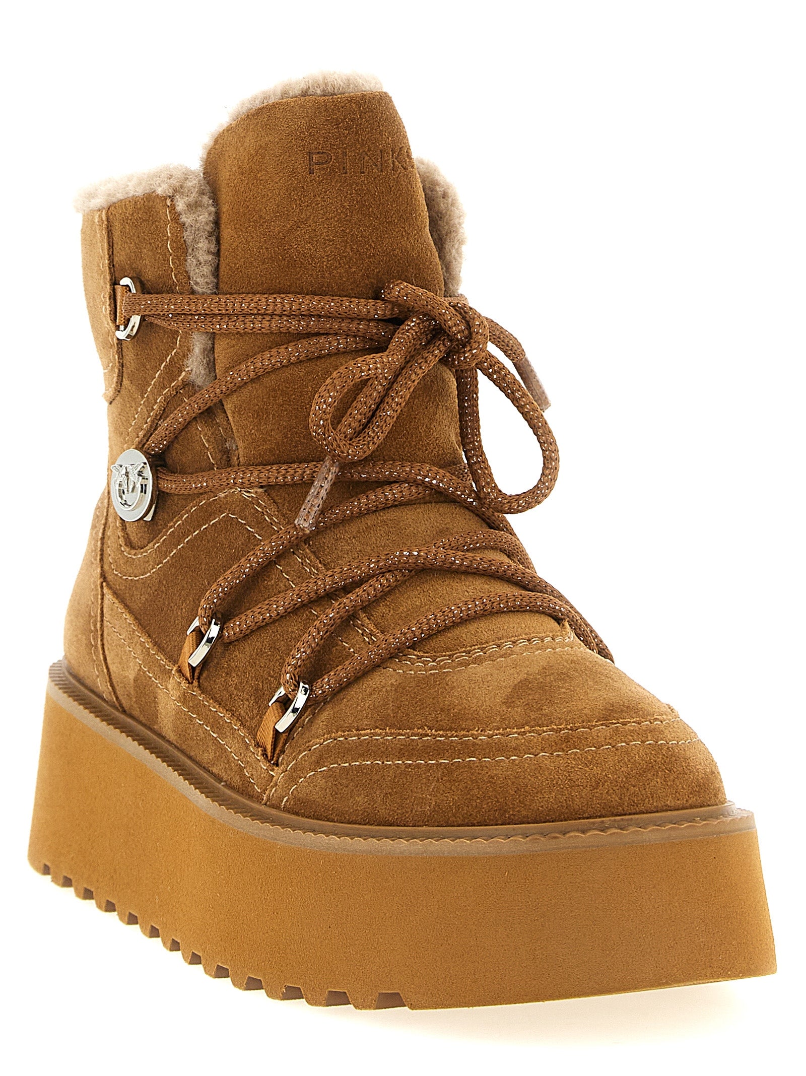 PINKO Brown Cowhide Flat Women's Boots