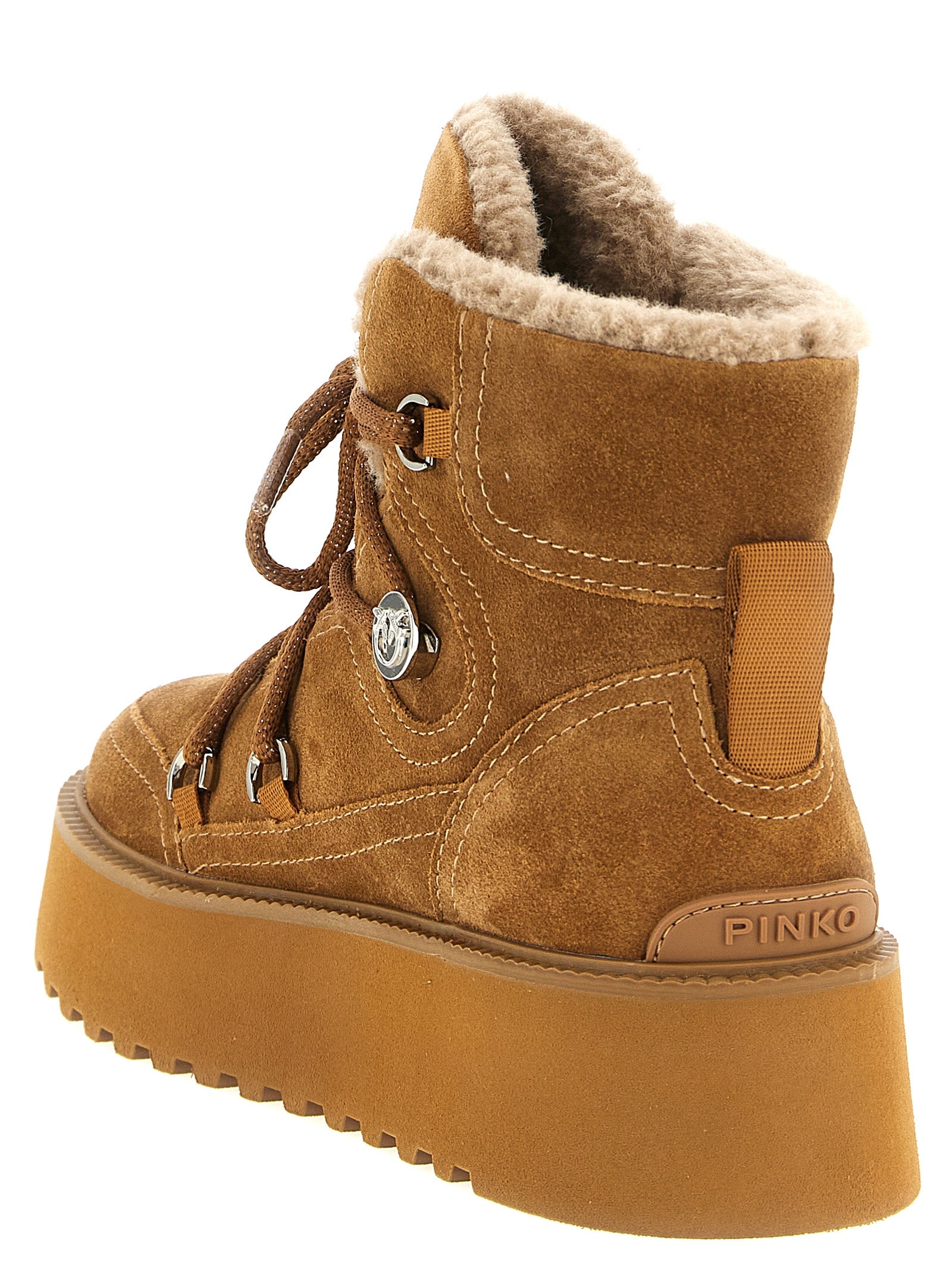 PINKO Brown Cowhide Flat Women's Boots