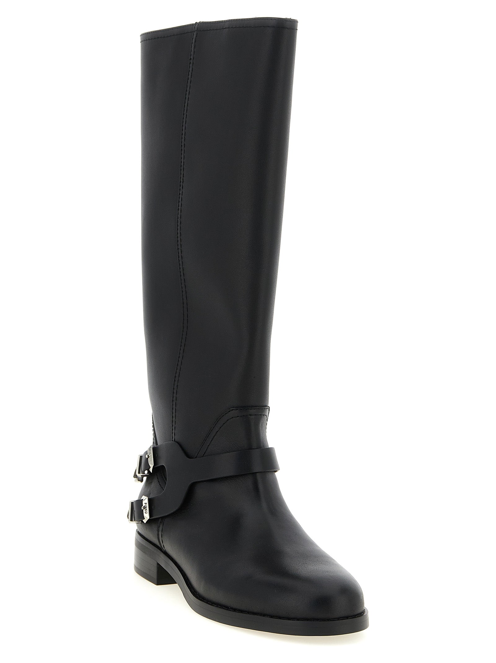 PINKO Black Cowhide Over The Women's Knee