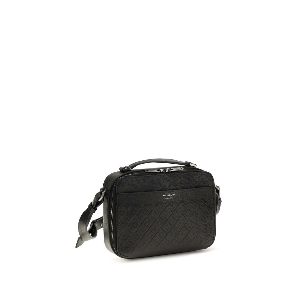 Ferragamo Black Calf Leather Bos Taurus Shoulder Men's Bag