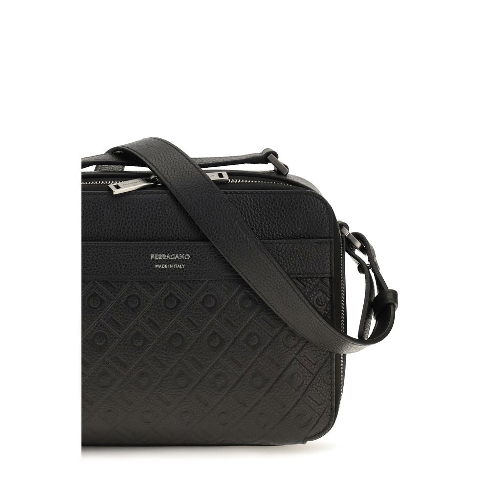 Ferragamo Black Calf Leather Bos Taurus Shoulder Men's Bag