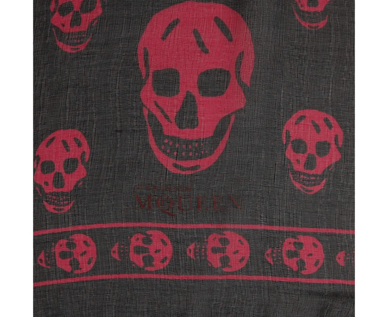 Alexander McQueen Women's Black Chiffon Silk With Purple Pink Skull Print Scarf 110640 1071