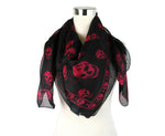 Alexander McQueen Women's Black Chiffon Silk With Purple Pink Skull Print Scarf 110640 1071